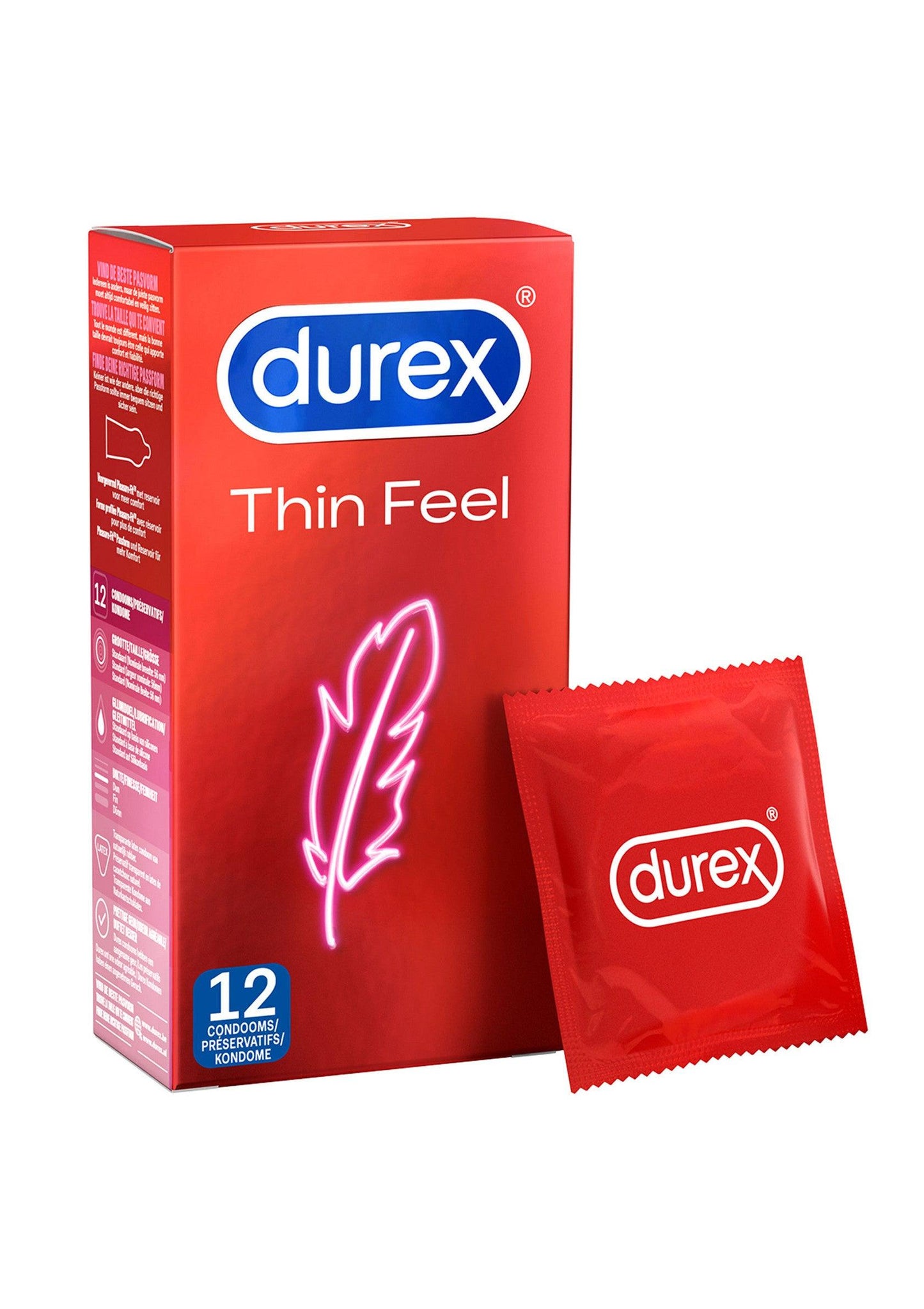Prezervative Extra Subtiri cu Lubrifiere Suplimentara, Durex Thin Feel, 12 Bucati - Amoroso