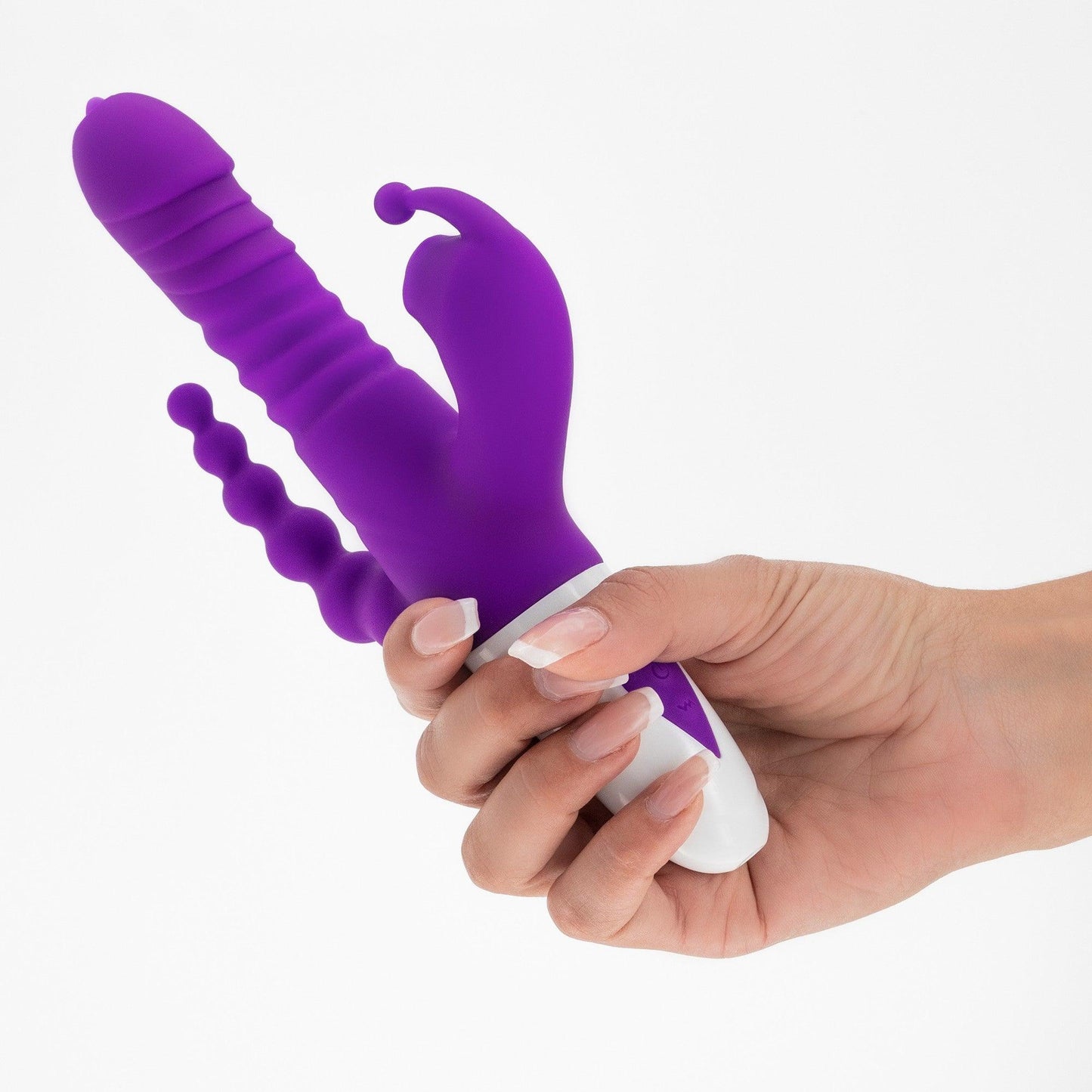 Vibrator All-in-One, cu Aspiratie, Miscare de Impingere si Vibratie, Crushious Wrangler, Mov/ Alb - Amoroso