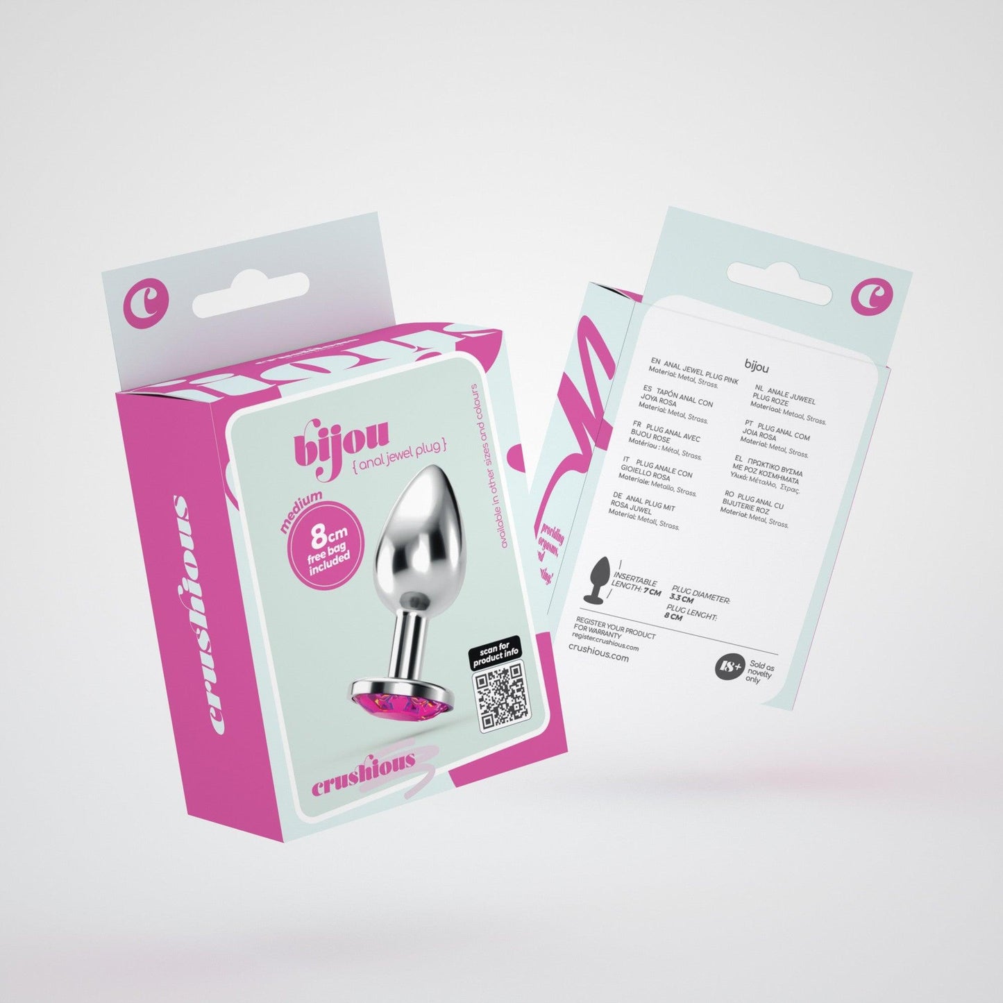 Dop Anal Medium cu Cristal, Rafinament si Placere in Fiecare Moment, 7x3.3 cm, Crushious, Argintiu - Amoroso