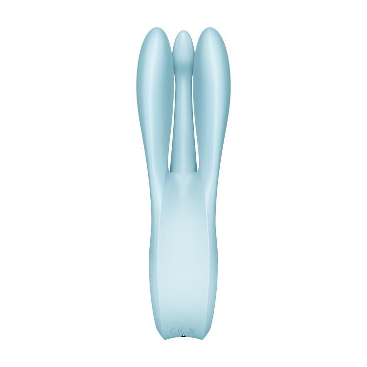 Vibrator Inovator cu Tripla Stimulatie, 10 Moduri de Vibratie, Satisfyer Threesome 1, Albastru - Amoroso