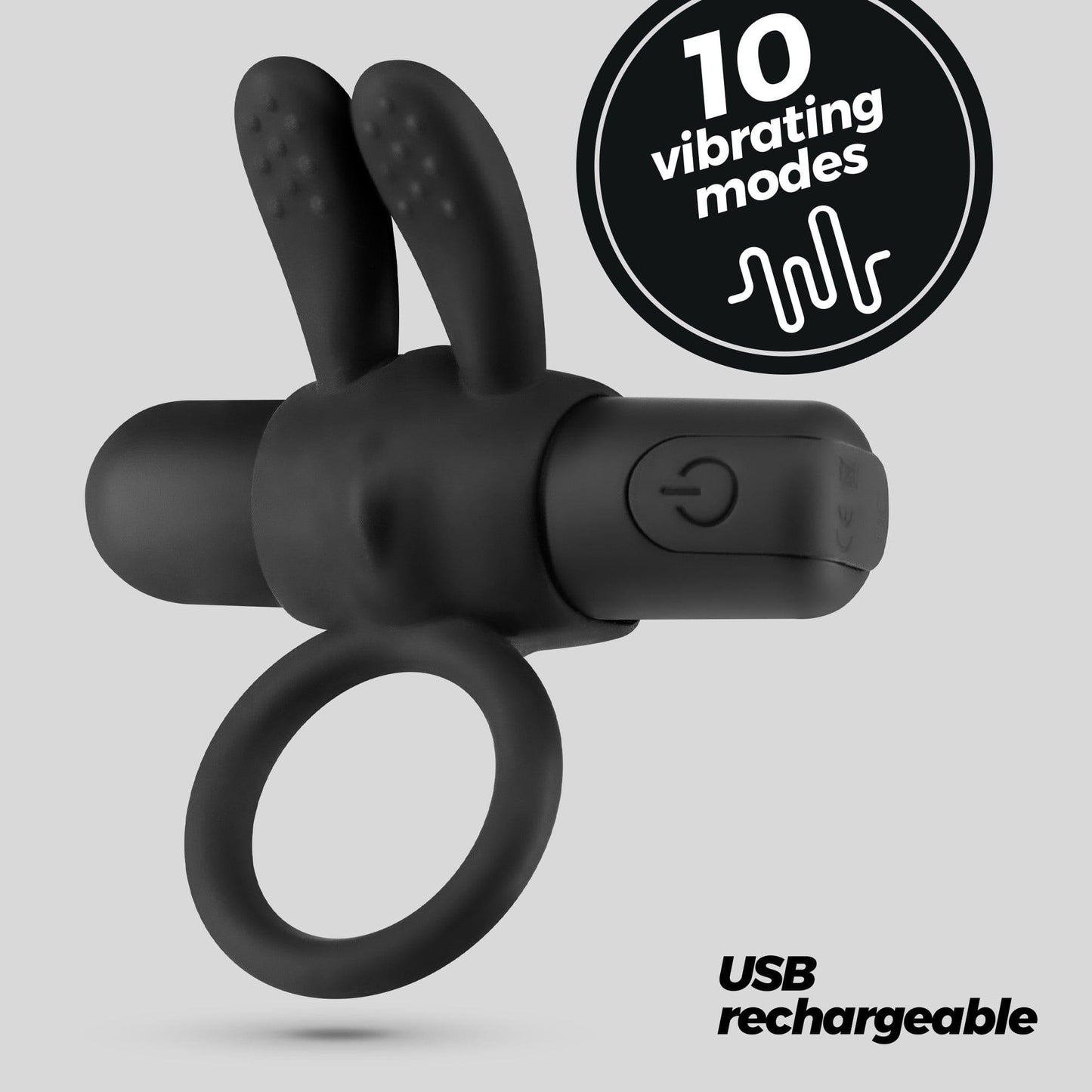 Inel Penian Vibrator cu 10 Moduri de Vibratie, Reincarcabil pentru Placere Intensa si Confort Superior, Negru - Amoroso