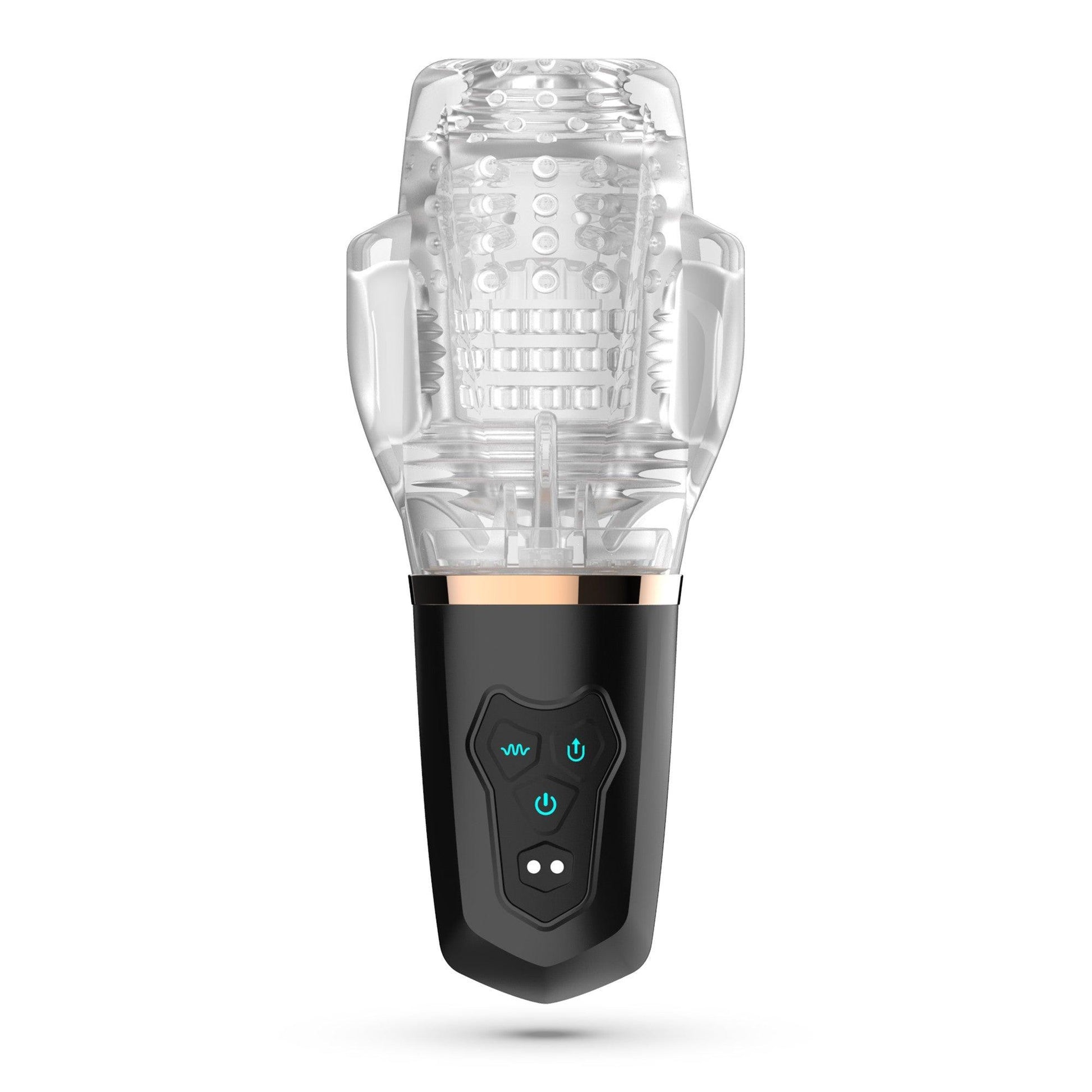 Masturbator Crushious Quasar, Negru, 20x9.5cm, cu Functie de Aspiratie si Vibratii Multiple - Amoroso