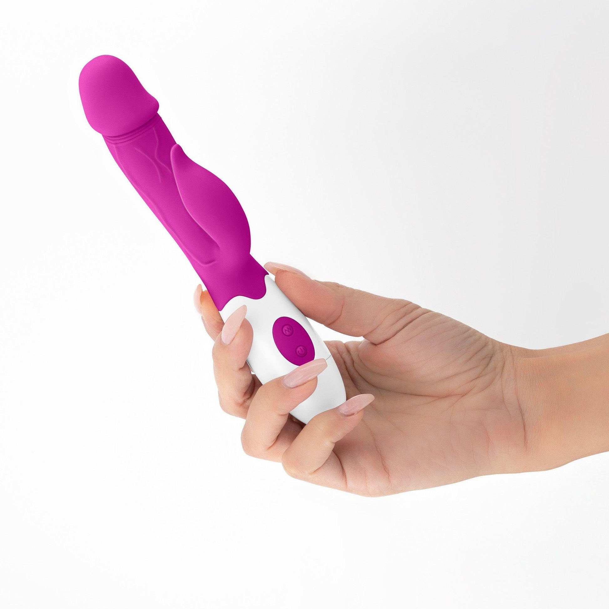 Vibrator Mochi Rabbit + Lubrifiant, 30 de Functii pentru Placere Duala si Intensa Crushious, Mov/ Alb - Amoroso