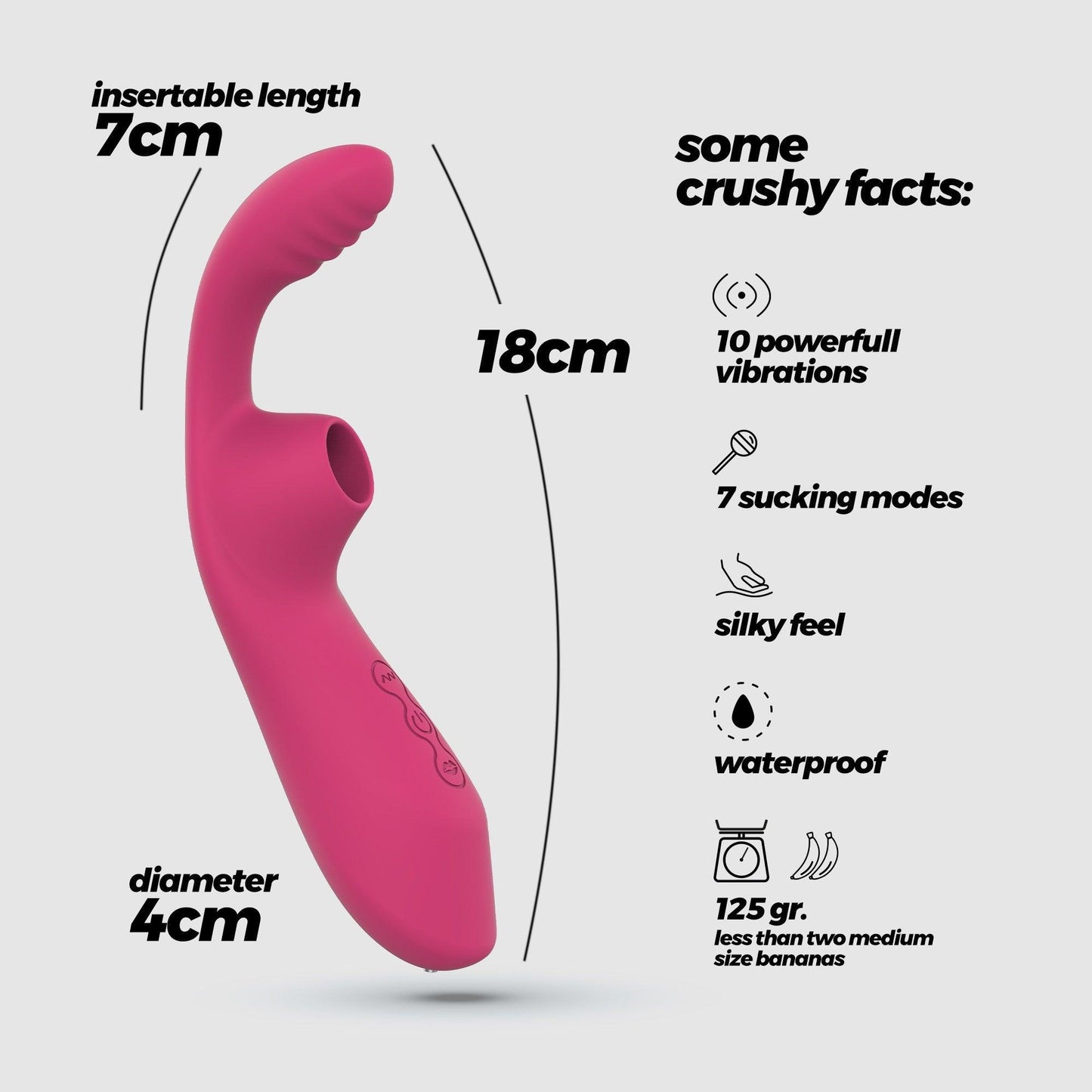 Vibrator Clitoridian si Vaginal 2-in-1, Vibratii si Suctiune pentru Placere Intensa, Crushious Cyran, Roz - Amoroso