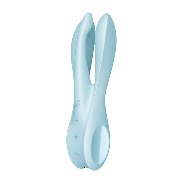 Vibrator Inovator cu Tripla Stimulatie, 10 Moduri de Vibratie, Satisfyer Threesome 1, Albastru - Amoroso