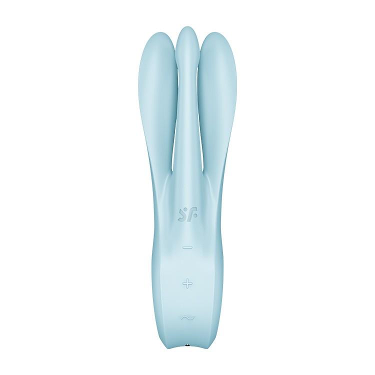 Vibrator Inovator cu Tripla Stimulatie, 10 Moduri de Vibratie, Satisfyer Threesome 1, Albastru - Amoroso