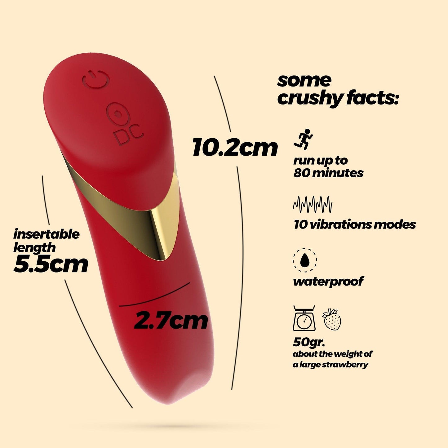 Vibrator Bullet Reincarcabil, Putere, Eleganta si Placere Discreta, Crushious, Rosu - Amoroso