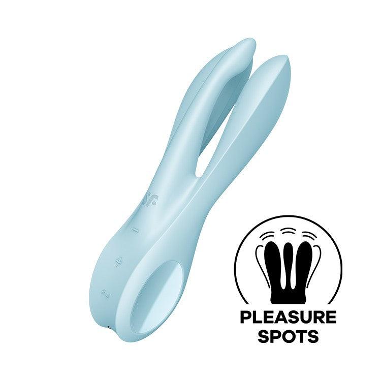 Vibrator Inovator cu Tripla Stimulatie, 10 Moduri de Vibratie, Satisfyer Threesome 1, Albastru - Amoroso
