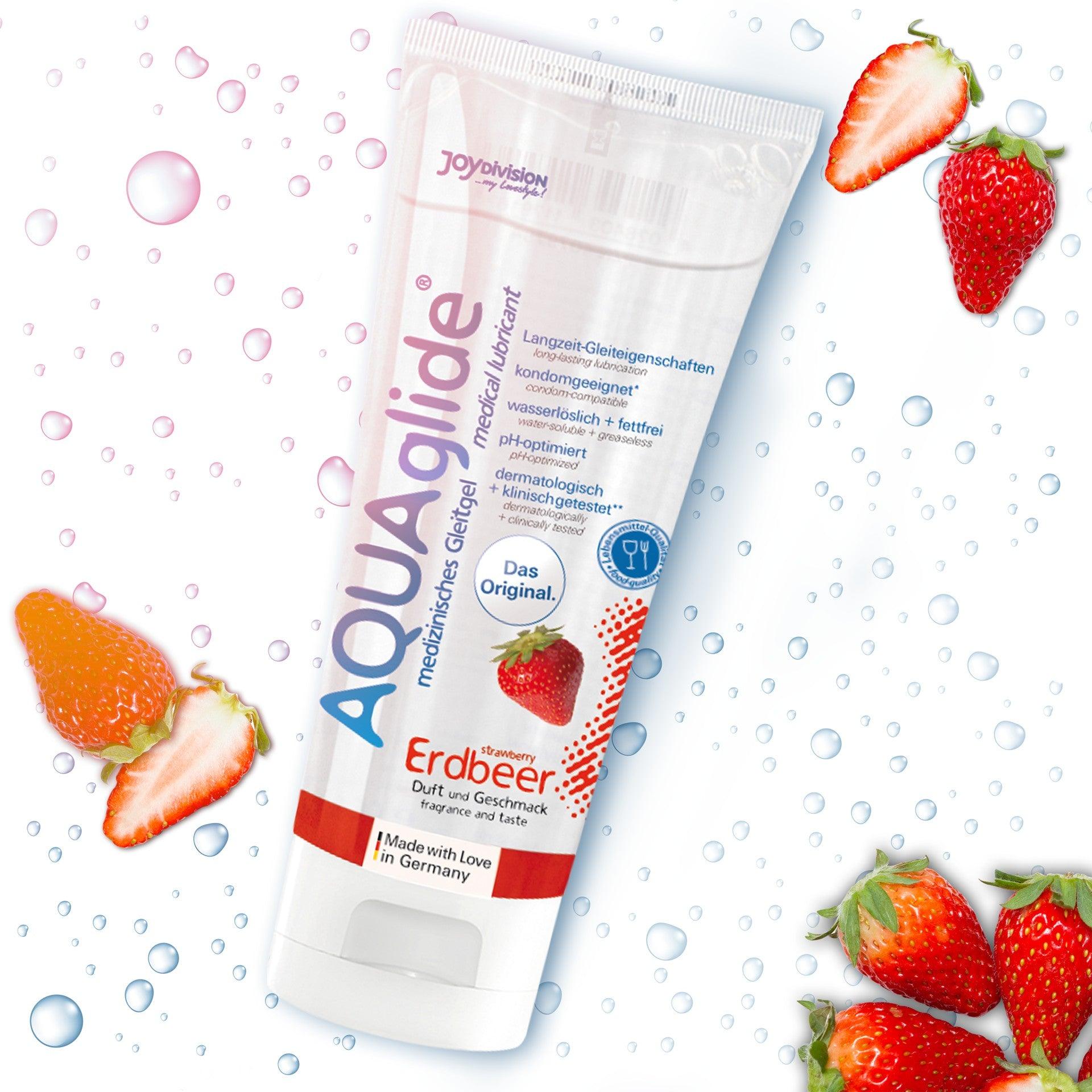 Lubrifiant Pe Baza de Apa cu Aroma de Capsuni, Testat Dermatologic, AQUAglide Strawberry, 100ml - Amoroso