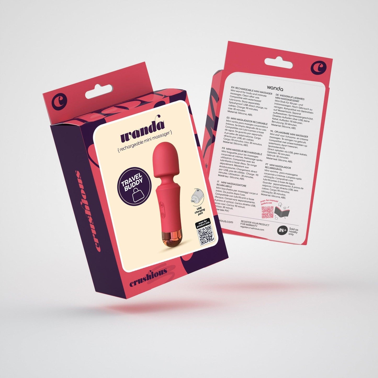 Mini Vibrator Wand Reincarcabil, Masaj si Relaxare Discreta, Crushious Wanda, Rosu - Amoroso