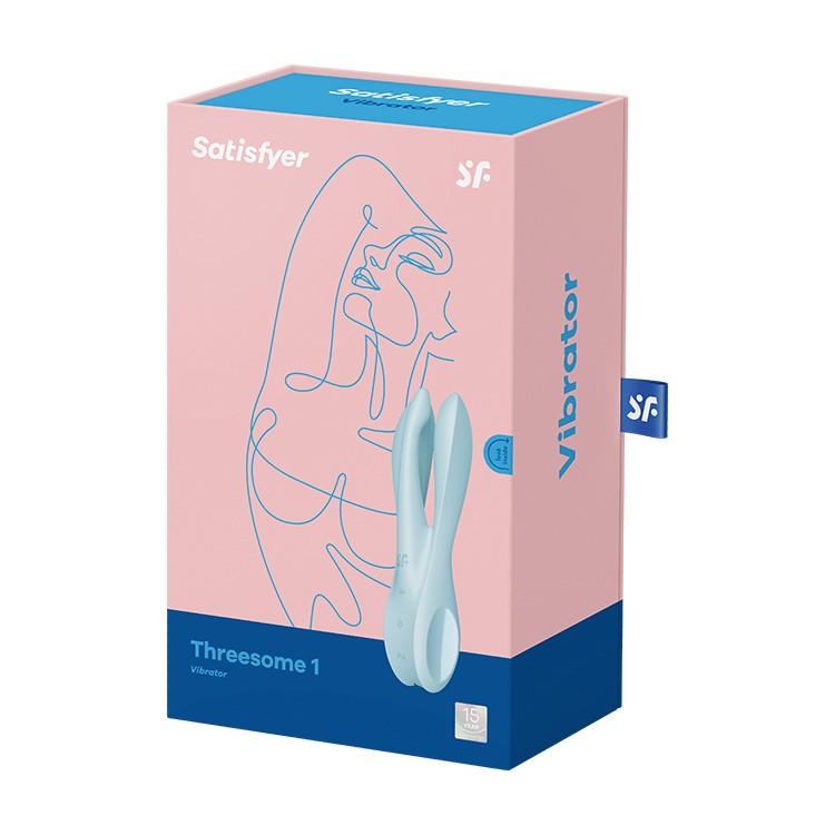 Vibrator Inovator cu Tripla Stimulatie, 10 Moduri de Vibratie, Satisfyer Threesome 1, Albastru - Amoroso