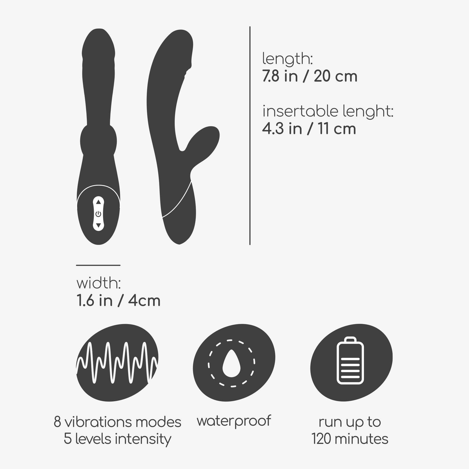 Vibrator Rabbit Dare Dong, 8 Moduri Vibrante, Stimulare Vaginala si Clitoridiana, Reincarcabil, Design Ergonomic, Rosu - Amoroso