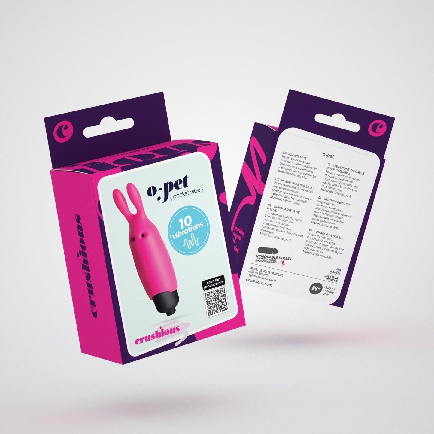 Vibrator Compact cu 10 Functii, Placere Personalizata, Crushious O-Pet Rabbit, Roz - Amoroso