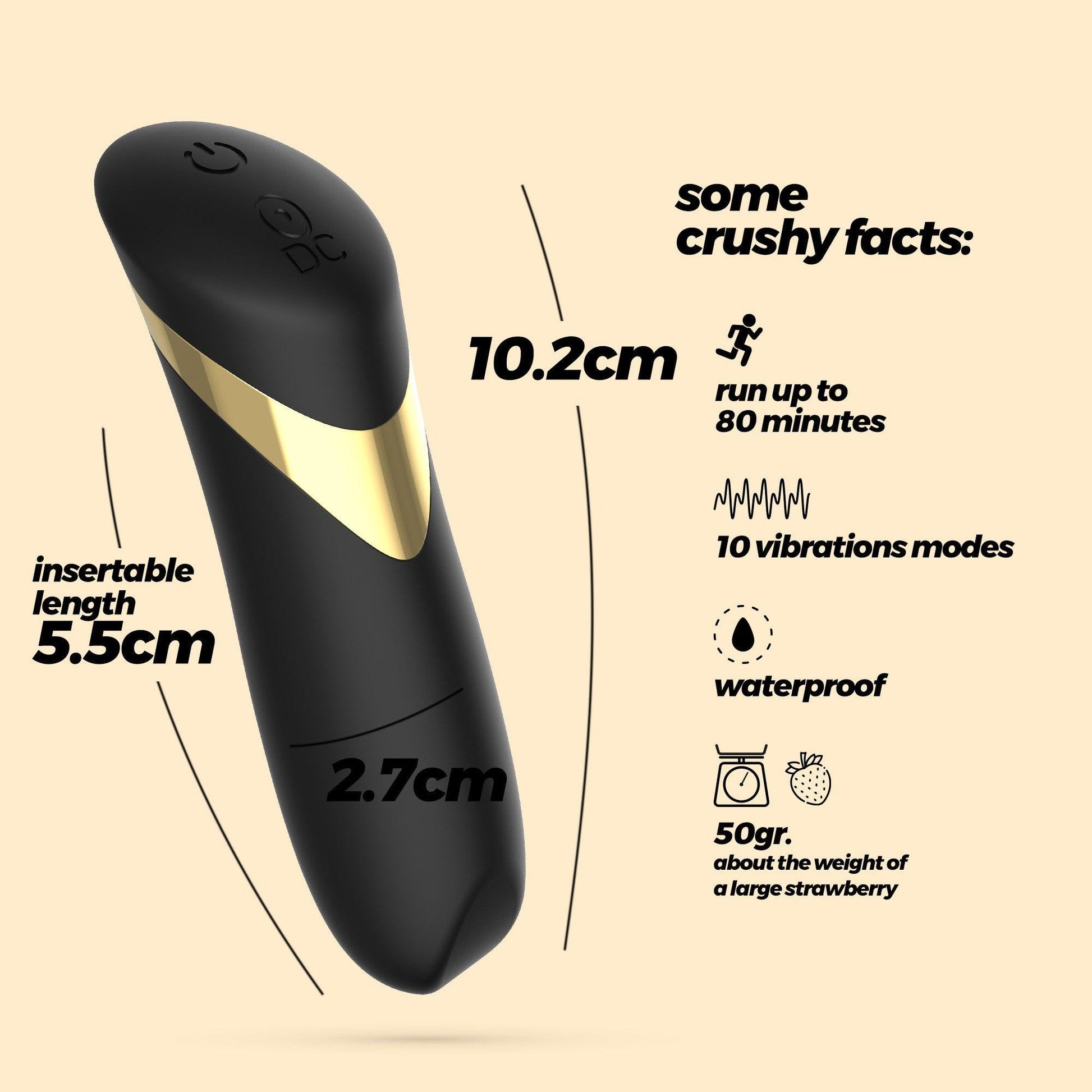 Vibrator Bullet Reincarcabil, Putere, Eleganta si Placere Discreta, Crushious, Negru - Amoroso
