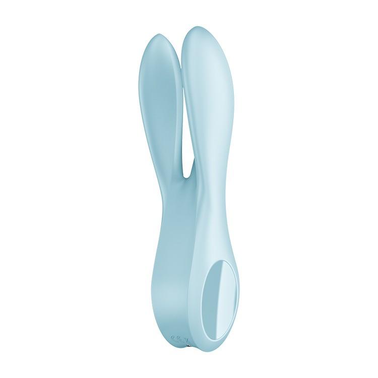 Vibrator Inovator cu Tripla Stimulatie, 10 Moduri de Vibratie, Satisfyer Threesome 1, Albastru - Amoroso