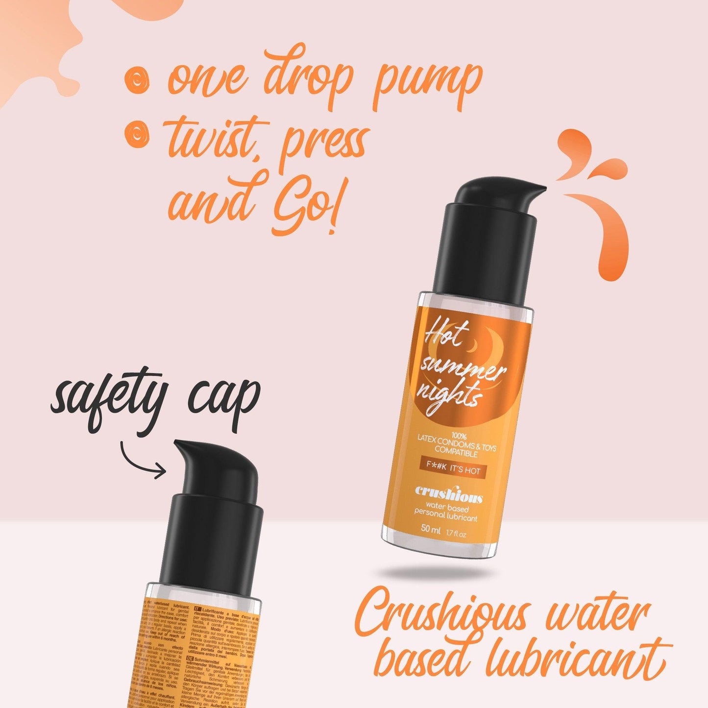 Lubrifiant Pe Baza de Apa, Efect de Incalzire, Compatibil cu Prezervative si Jucarii, Crushious Hot Summer Nights, 50 ml - Amoroso