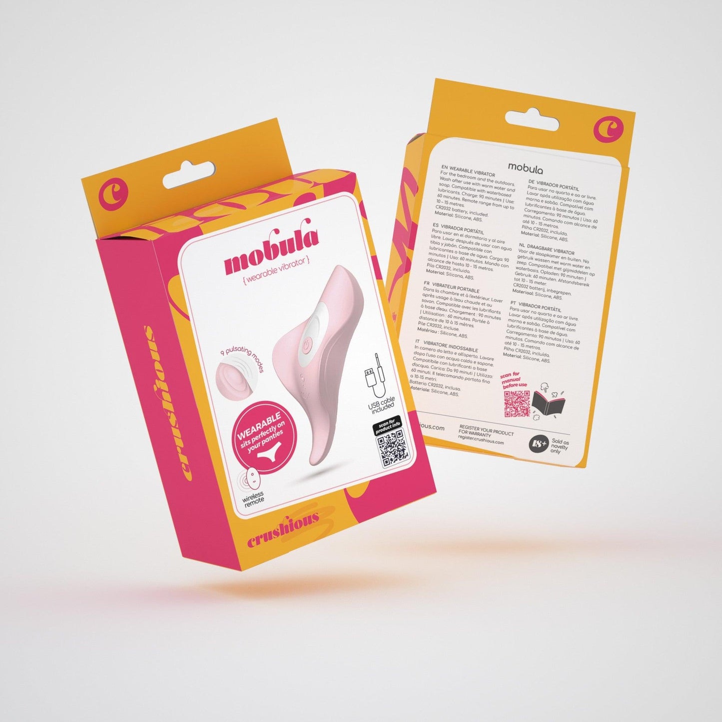 Vibrator Portabil cu Telecomanda, 9 Moduri de Vibratie, Crushious Mobula, Roz/ Alb - Amoroso