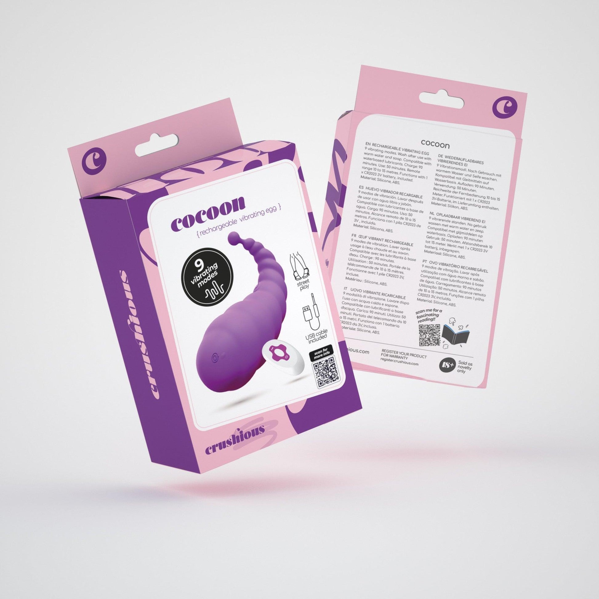 Vibrator Cocoon, Oul Vibrant Reincarcabil cu Telecomanda Wireless, 9 Moduri de Vibratie, Mov - Amoroso