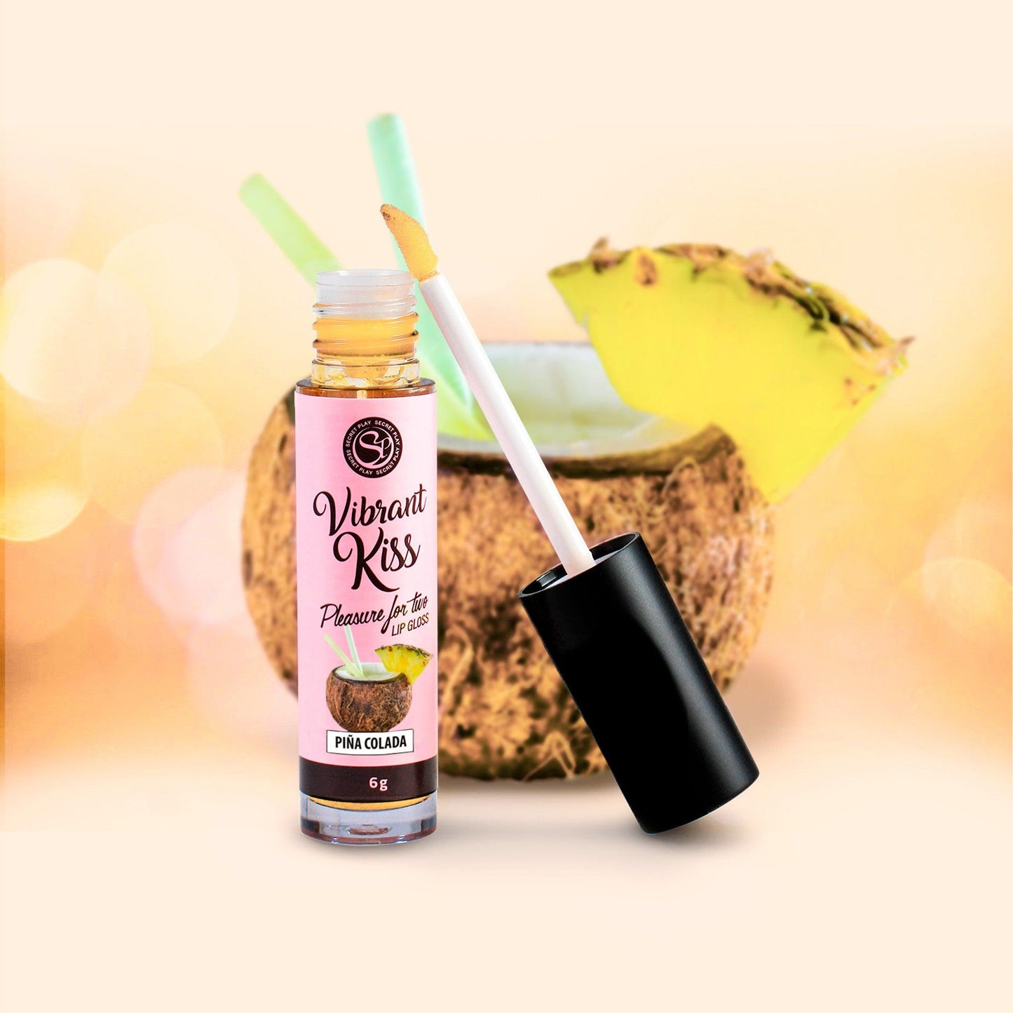 Luciu de buze Piña Colada, Buze Catifelate cu Aroma Exotica, Vibrant Kiss, 6 ml - Amoroso