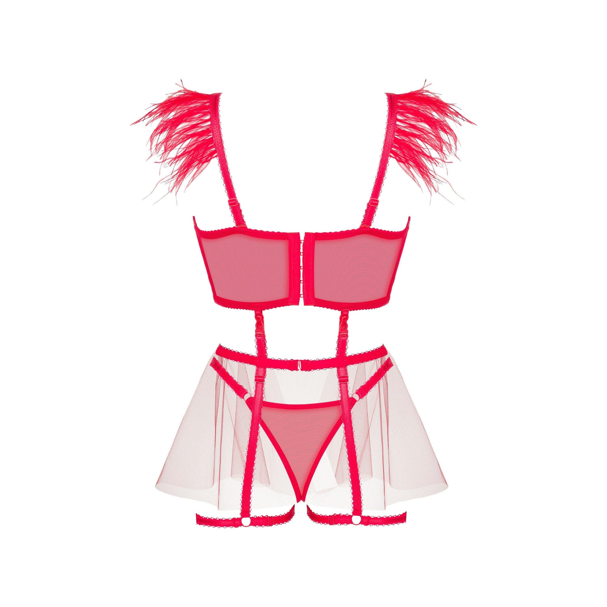 Set Lenjerie Intima, 4 Piese, Dantela si Tul, Design Seducator, 40-42, L / XL, Beauty Night Fashion, Rosie - Amoroso