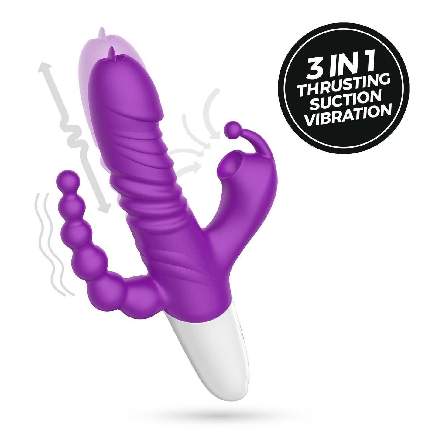 Vibrator All-in-One, cu Aspiratie, Miscare de Impingere si Vibratie, Crushious Wrangler, Mov/ Alb - Amoroso