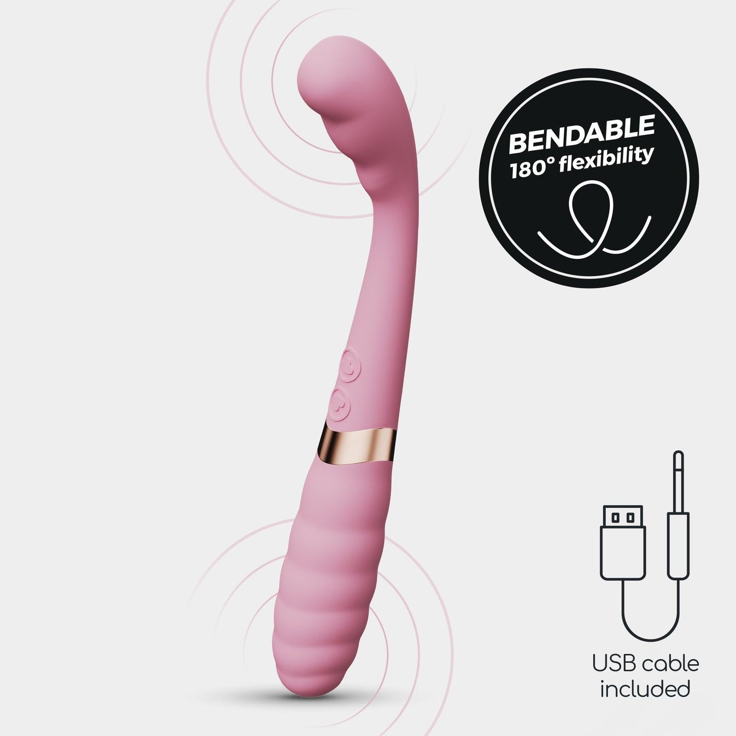 Vibrator Dual-End Flexibil, Stimulare G-Spot si Clitoridiana, Crushious Pixie, Roz/ Auriu - Amoroso