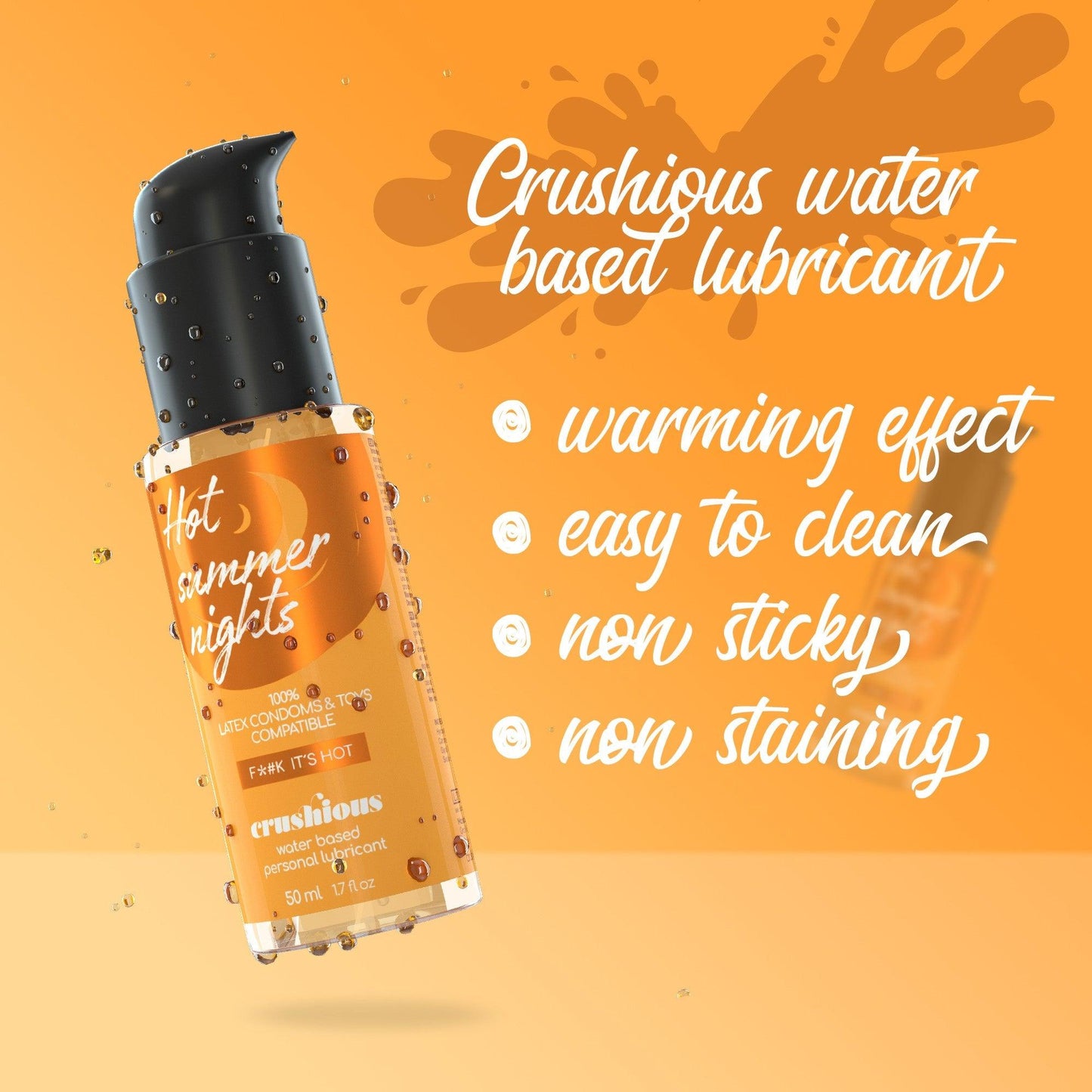 Lubrifiant Pe Baza de Apa, Efect de Incalzire, Compatibil cu Prezervative si Jucarii, Crushious Hot Summer Nights, 50 ml - Amoroso