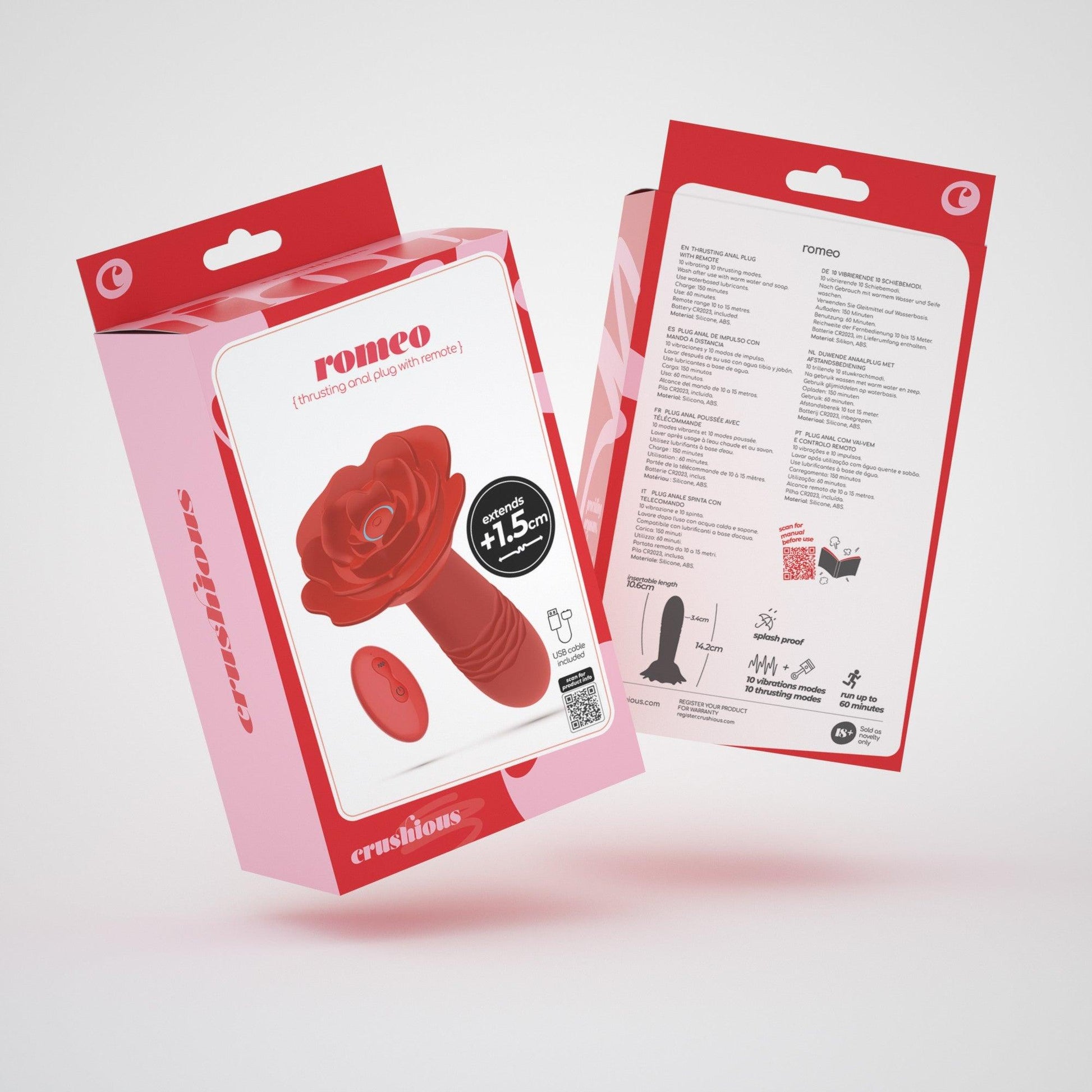 Plug Anal Romeo cu Functie de Extindere, 10 Moduri de Vibratie si Telecomanda, Rosu - Amoroso