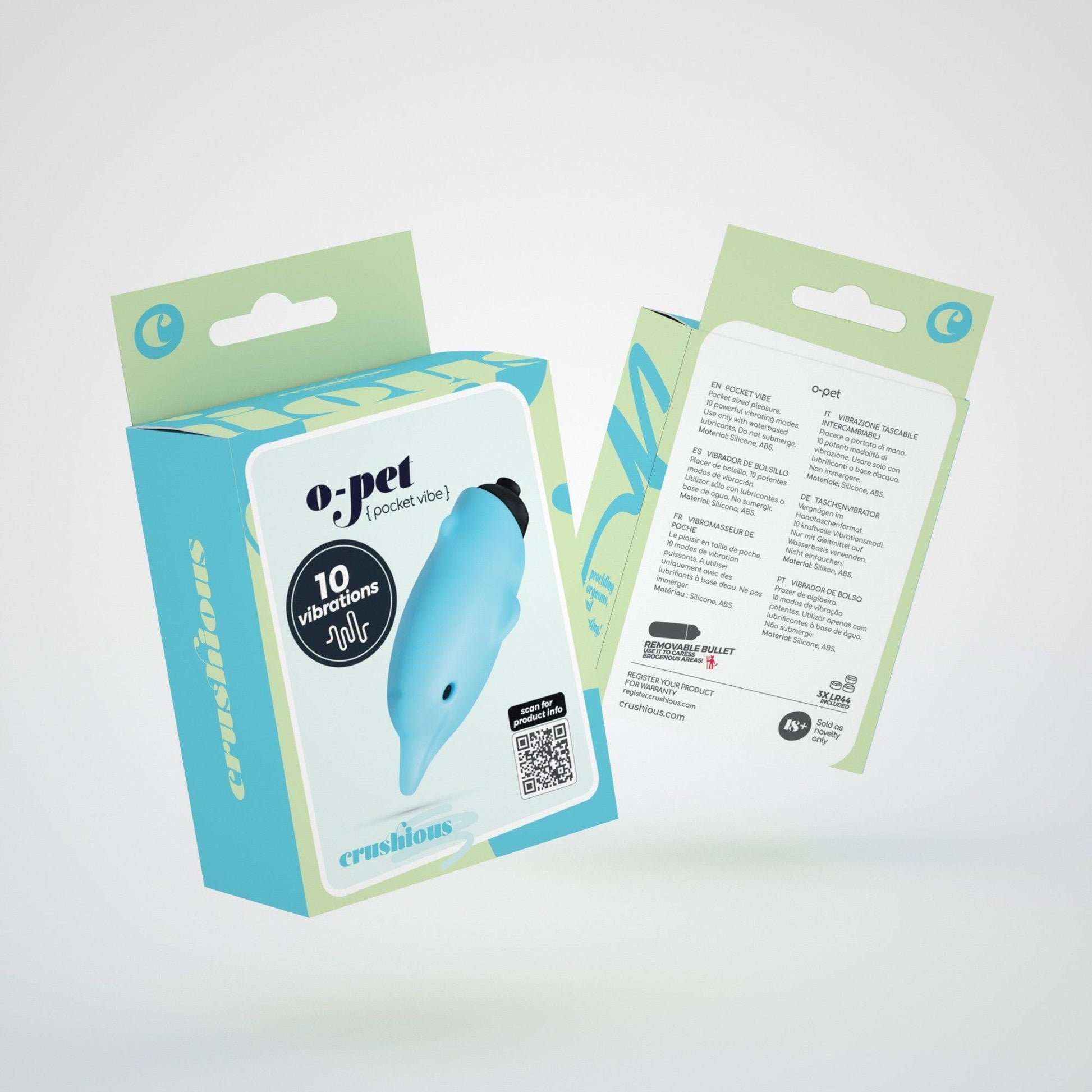 Vibrator Mini cu 10 Moduri de Vibratie, Design Compact si Adorabil, Crushious Dolphin, Albastru - Amoroso