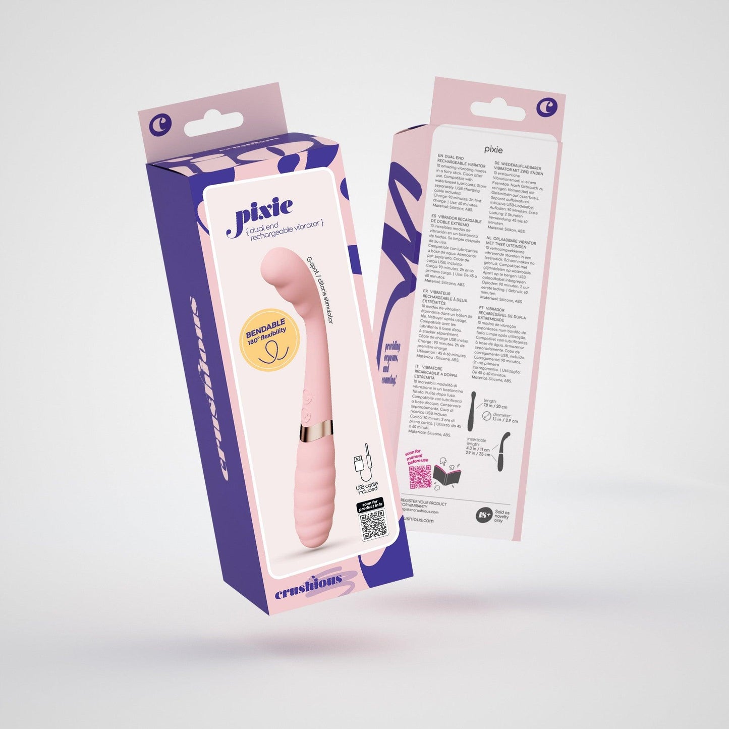 Vibrator Dual-End Flexibil, Stimulare G-Spot si Clitoridiana, Crushious Pixie, Roz/ Auriu - Amoroso