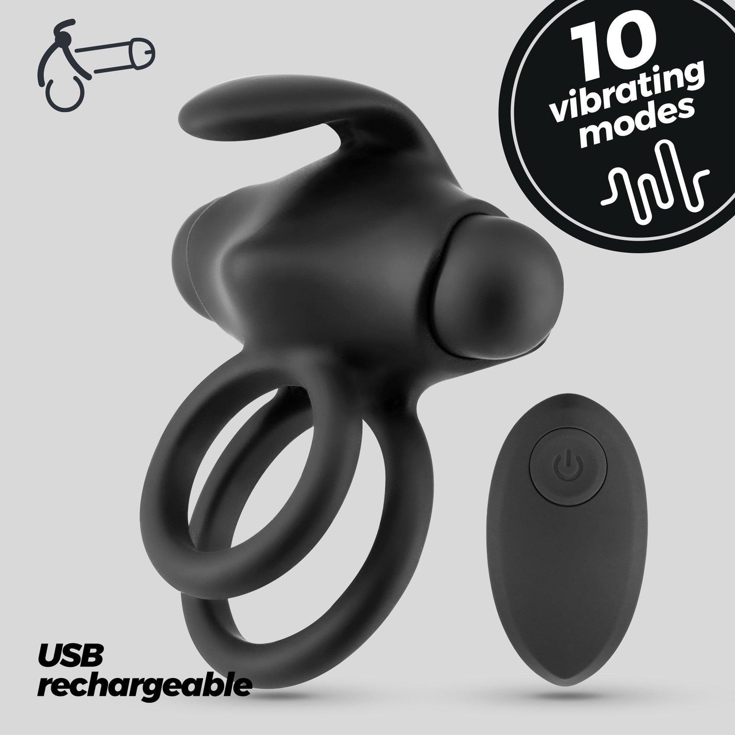 Inel Penian Vibrator cu 10 Moduri de Vibratie, Telecomanda pentru Placere Intensa si Versatilitate in Dormitor, Negru - Amoroso