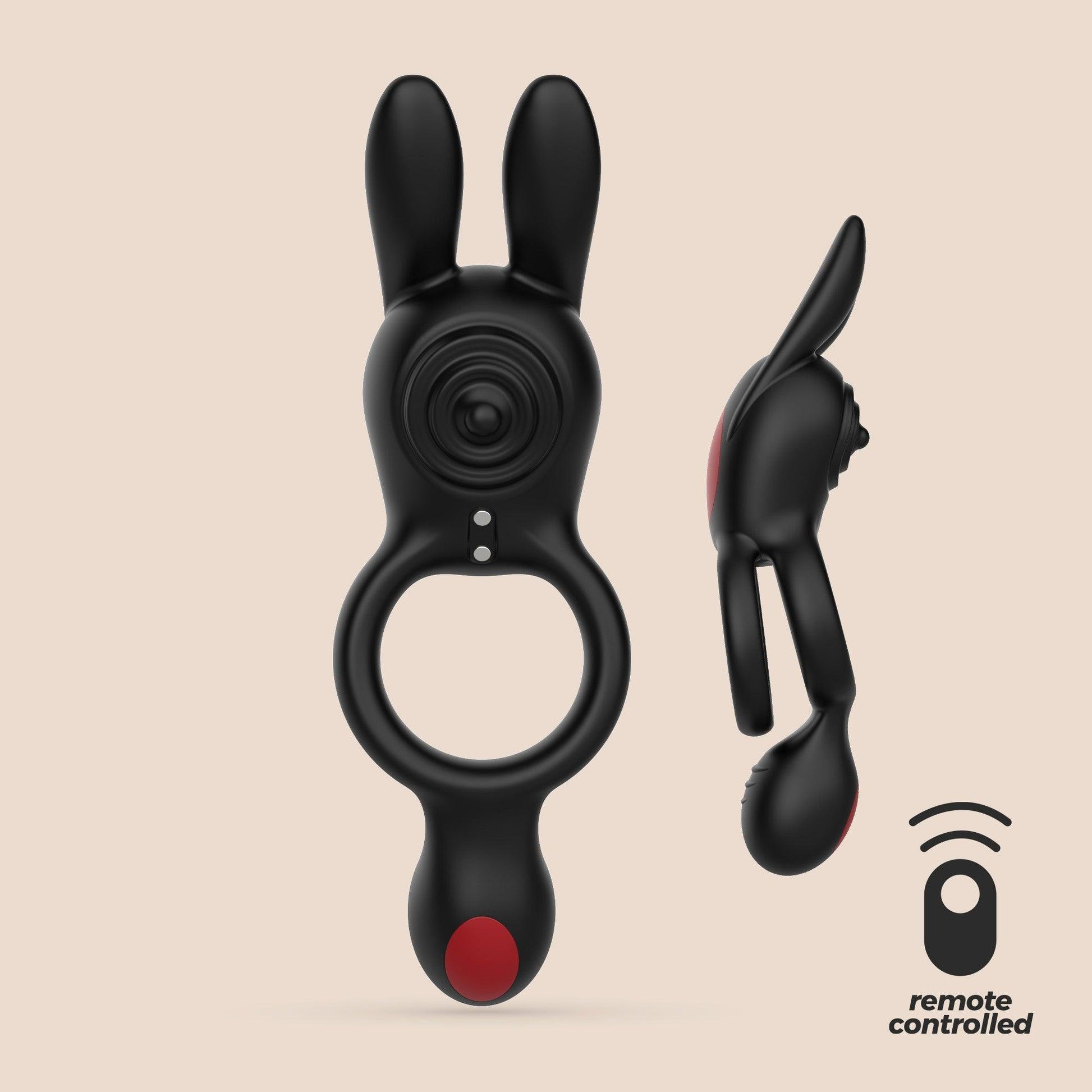 Inel Vibrator Dublu cu Telecomanda, Stimulare Intensa pentru Ambii Parteneri, Crushious Dingo, Negru - Amoroso