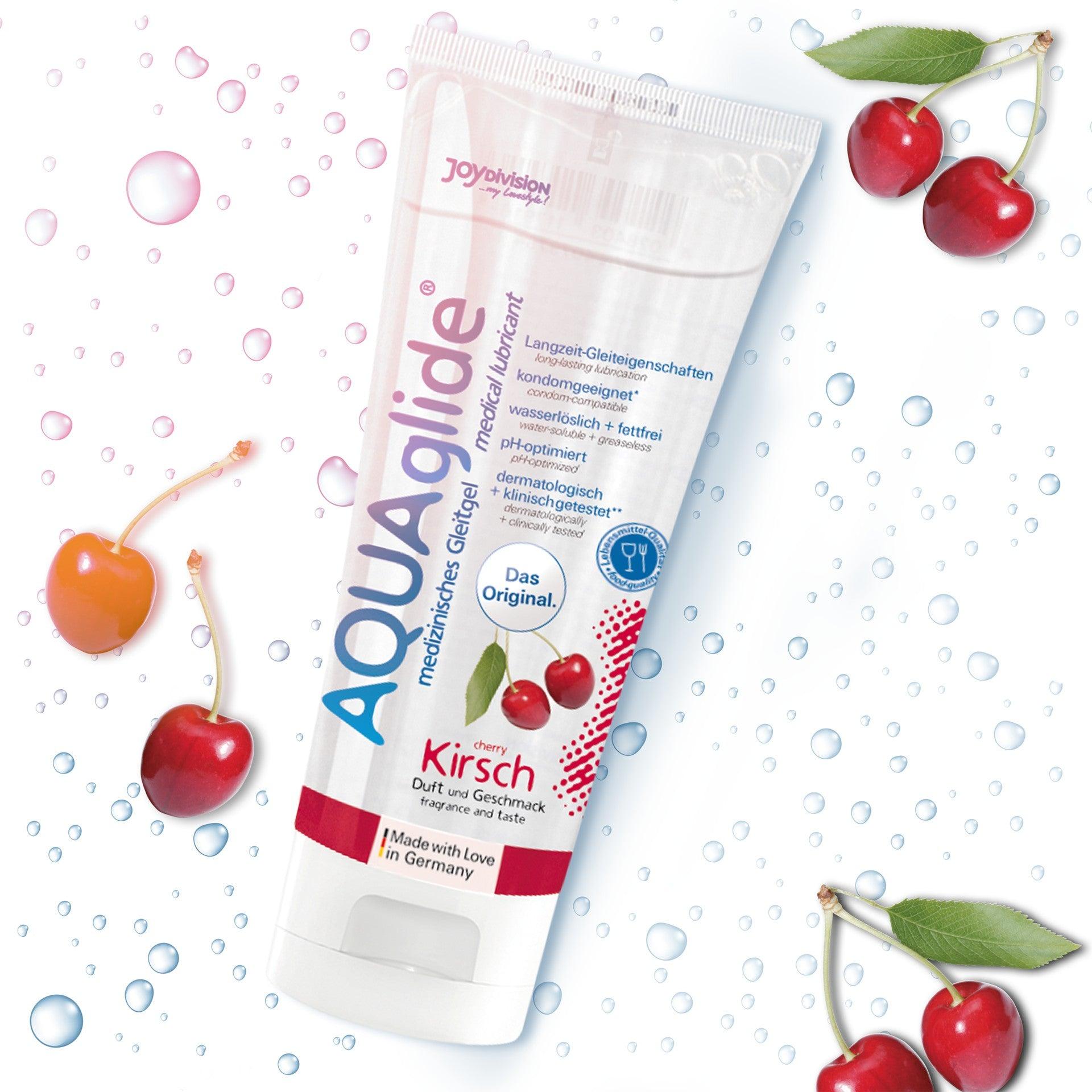 Lubrifiant Pe Baza de Apa cu Aroma de Cirese, Testat Dermatologic, AQUAglide Cherry 100ml - Amoroso