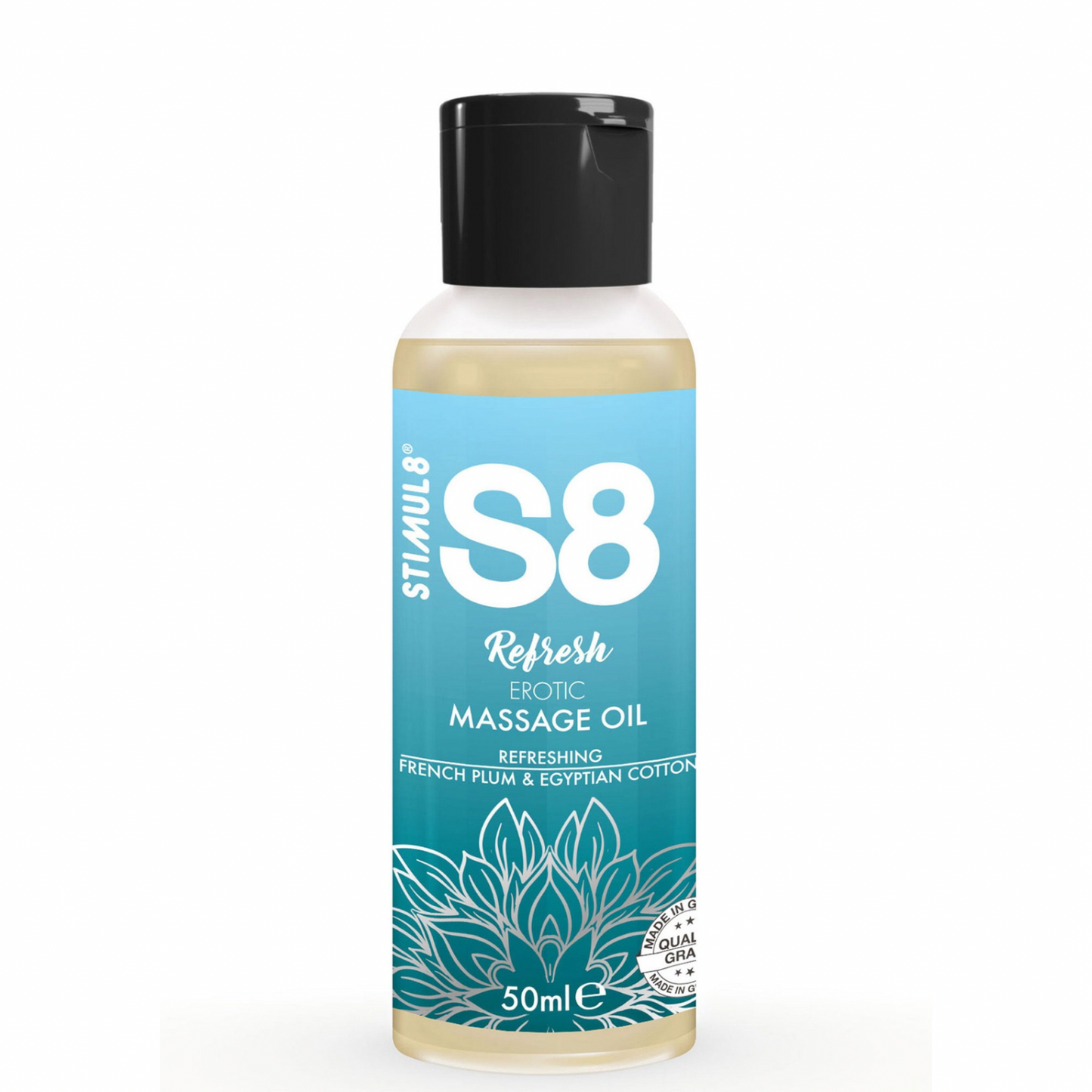 Ulei Erotic pentru Masaj, Pruna Franceza si Bumbac Egiptean, S8 Refresh, 50ml