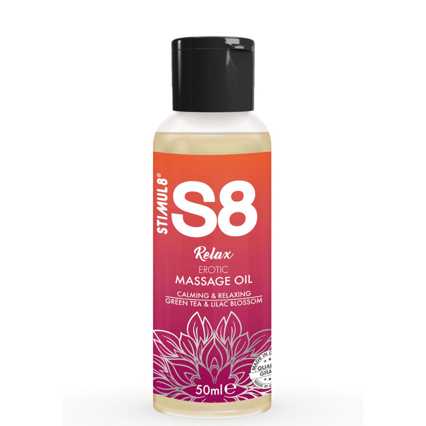 Ulei Erotic pentru Masaj, Ceai Verde si Flori de Liliac, S8 Relax, 50ml