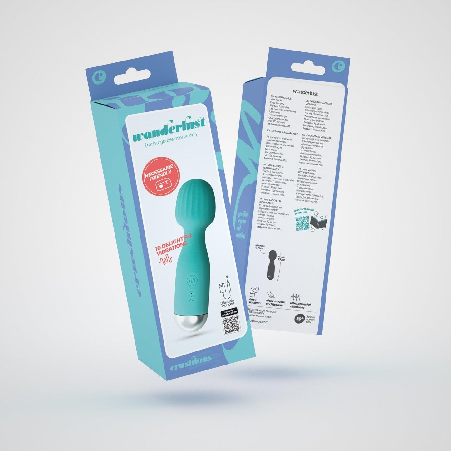 Vibrator Reincarcabil Mini Wand, 10 Moduri de Vibratie, Design Compact si Puternic, Verde menta - Amoroso