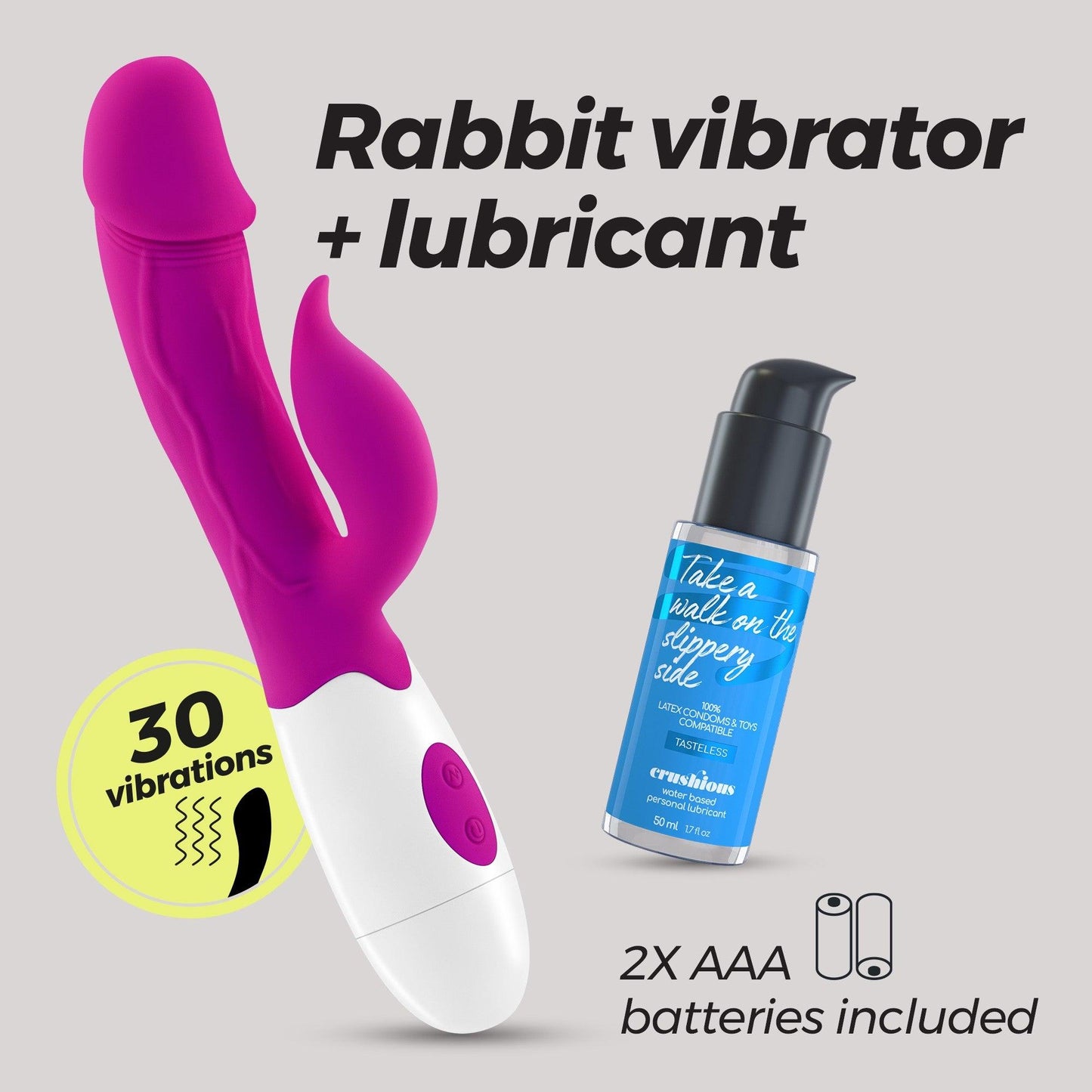Vibrator Mochi Rabbit + Lubrifiant, 30 de Functii pentru Placere Duala si Intensa Crushious, Mov/ Alb - Amoroso