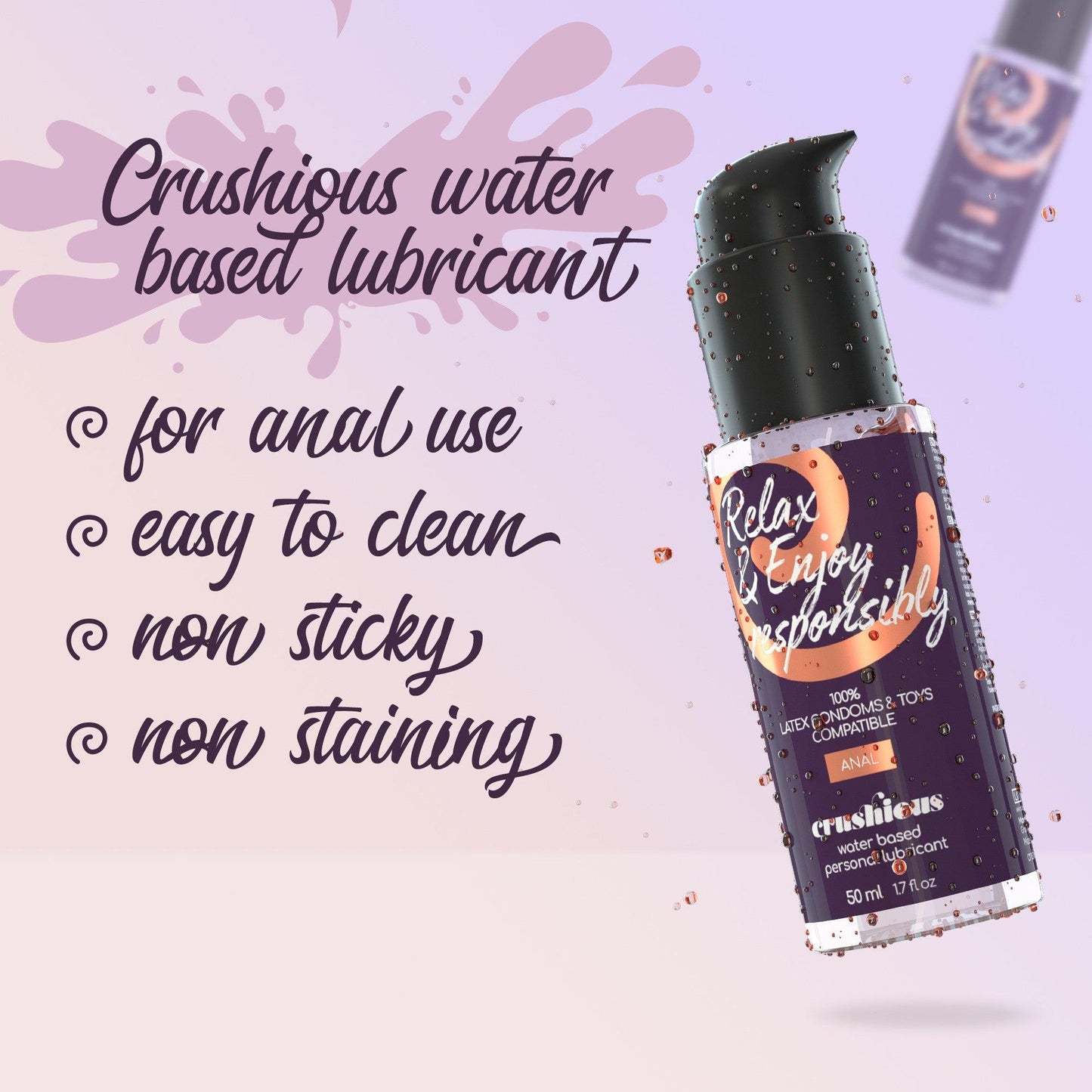 Lubrifiant pe baza de apa, fara aroma, pentru sex anal, Crushious, 50 ml - Amoroso