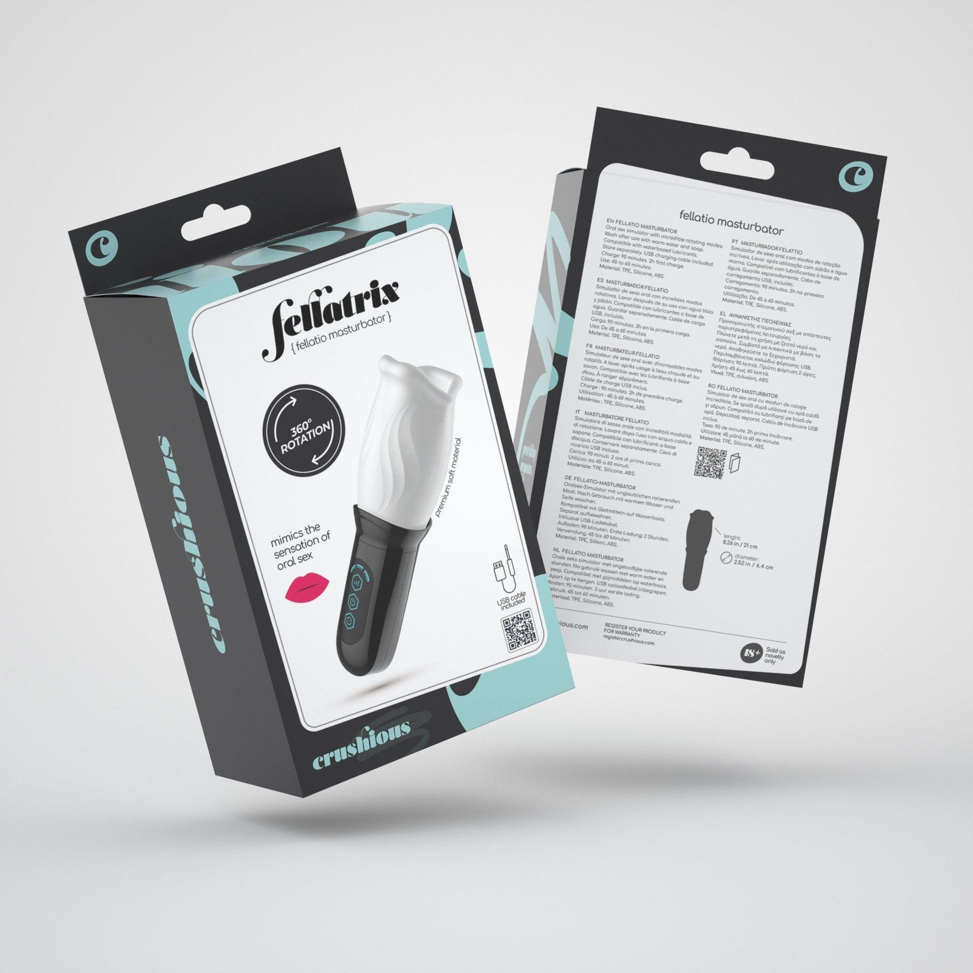 Masturbator cu Efect de Sex Oral, 360° Rotire, 3 Viteze si 4 Modele, Reincarcabil USB, Alb/ Negru - Amoroso