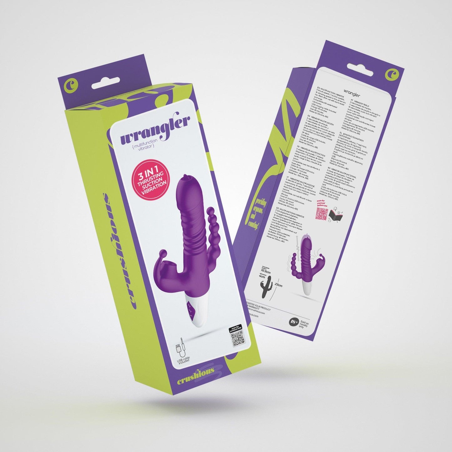 Vibrator All-in-One, cu Aspiratie, Miscare de Impingere si Vibratie, Crushious Wrangler, Mov/ Alb - Amoroso