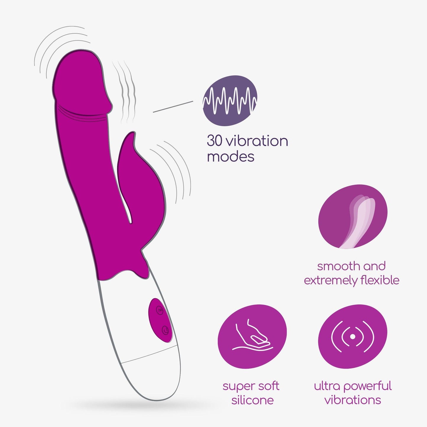 Vibrator Mochi Rabbit + Lubrifiant, 30 de Functii pentru Placere Duala si Intensa Crushious, Mov/ Alb - Amoroso