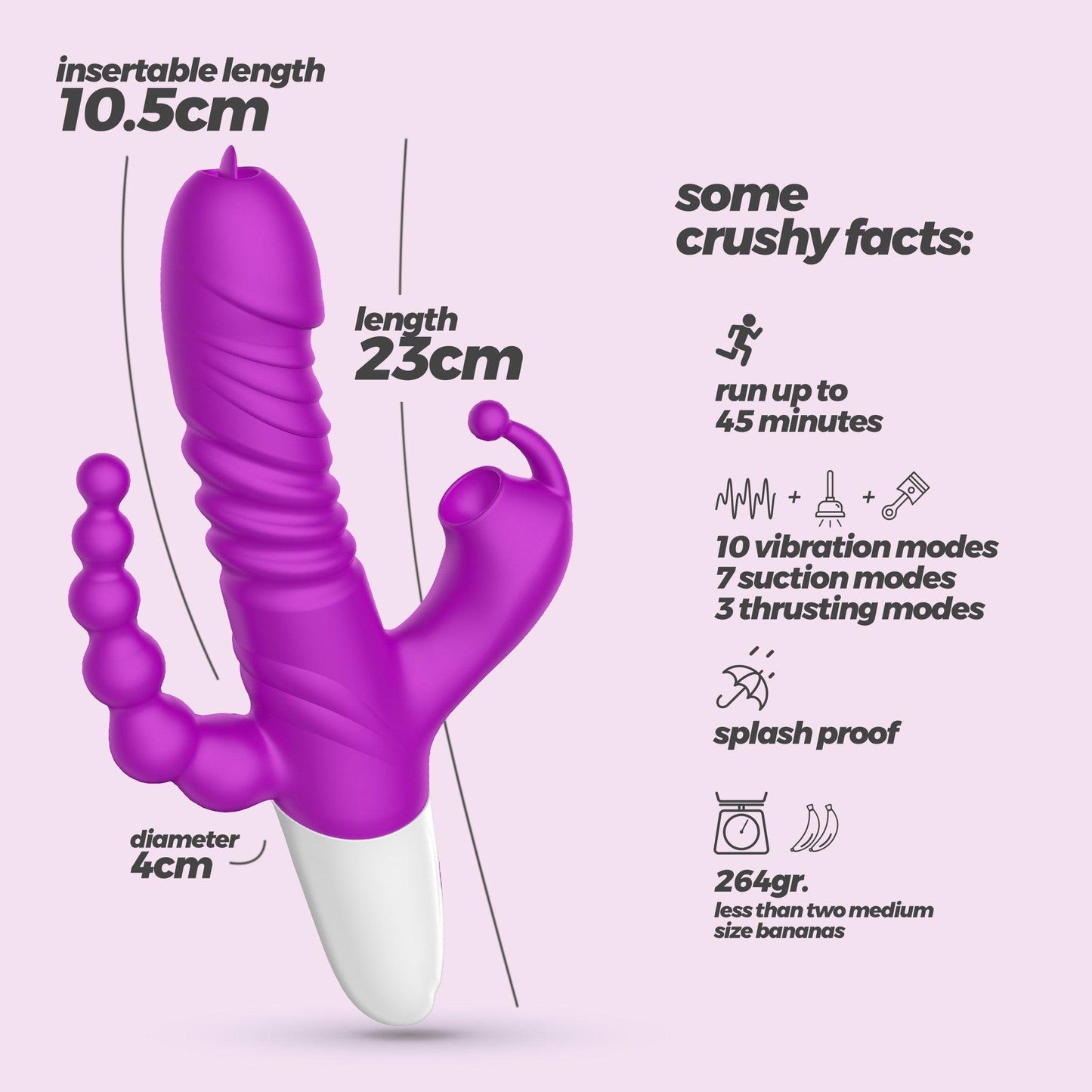 Vibrator All-in-One, cu Aspiratie, Miscare de Impingere si Vibratie, Crushious Wrangler, Mov/ Alb - Amoroso
