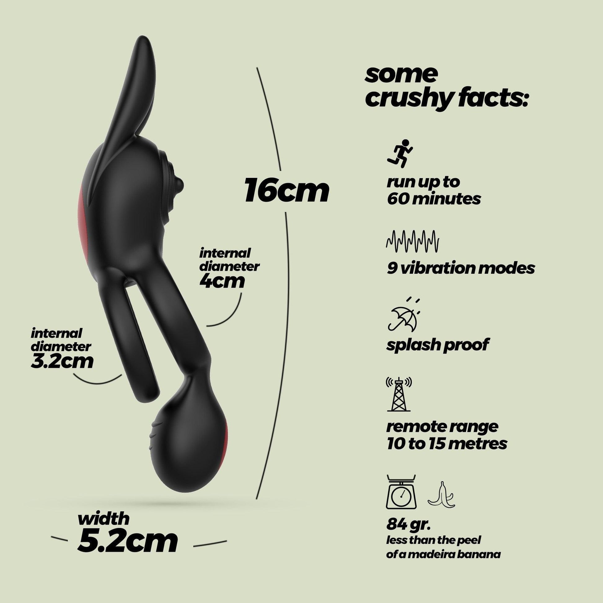 Inel Vibrator Dublu cu Telecomanda, Stimulare Intensa pentru Ambii Parteneri, Crushious Dingo, Negru - Amoroso