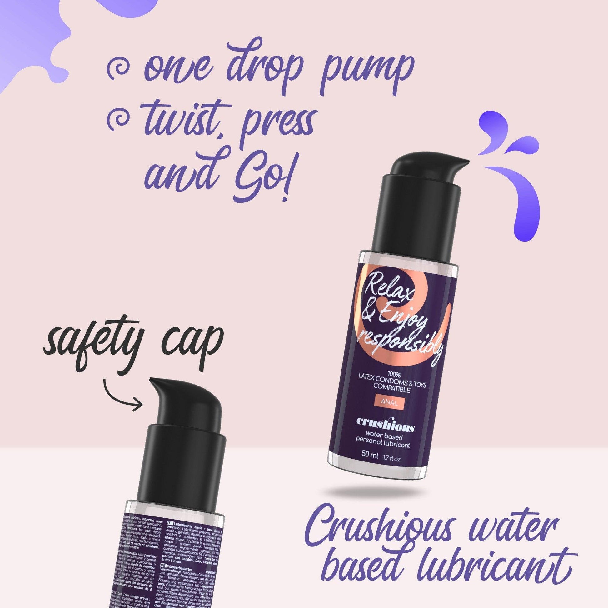 Lubrifiant pe baza de apa, fara aroma, pentru sex anal, Crushious, 50 ml - Amoroso
