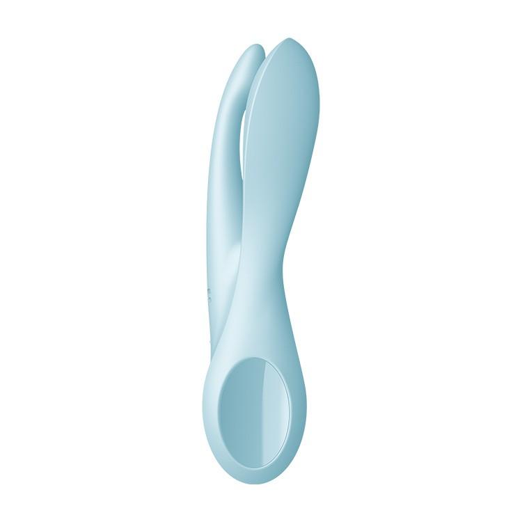 Vibrator Inovator cu Tripla Stimulatie, 10 Moduri de Vibratie, Satisfyer Threesome 1, Albastru - Amoroso