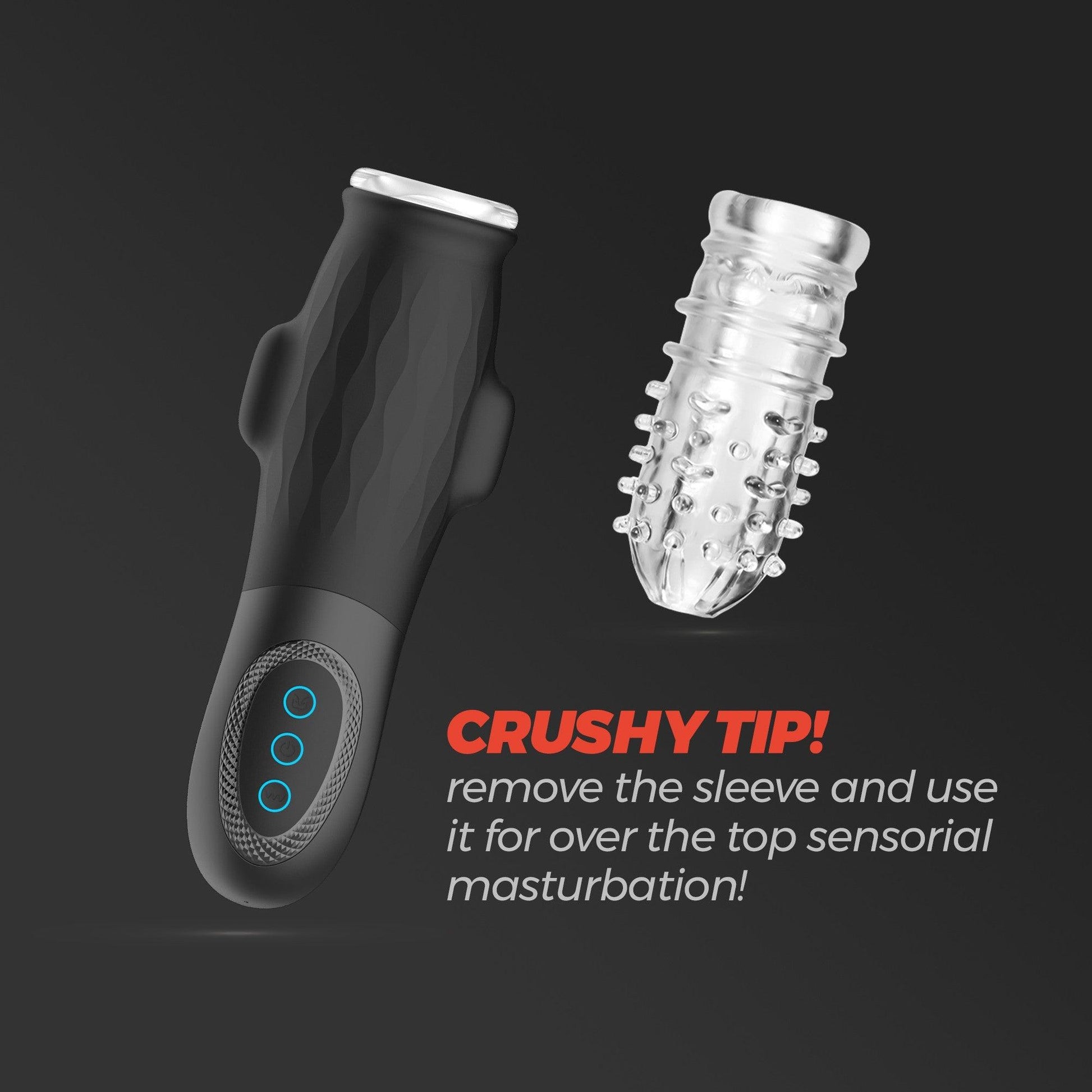 Masturbator Revolutionar cu Manson Detasabil, Aspiratie si Lubrifiant Inclus, Crushious, Negru - Amoroso