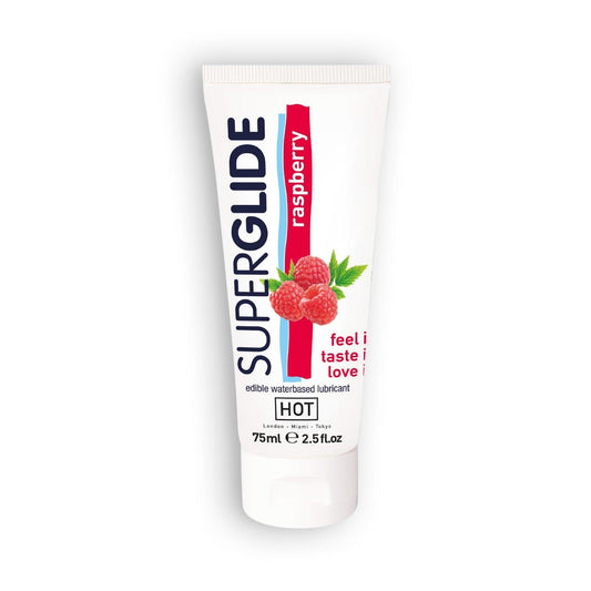 Lubrifiant Comestibil Pe Baza de Apa cu Aroma de Zmeura, Superglide Raspberry, 75ml - Amoroso