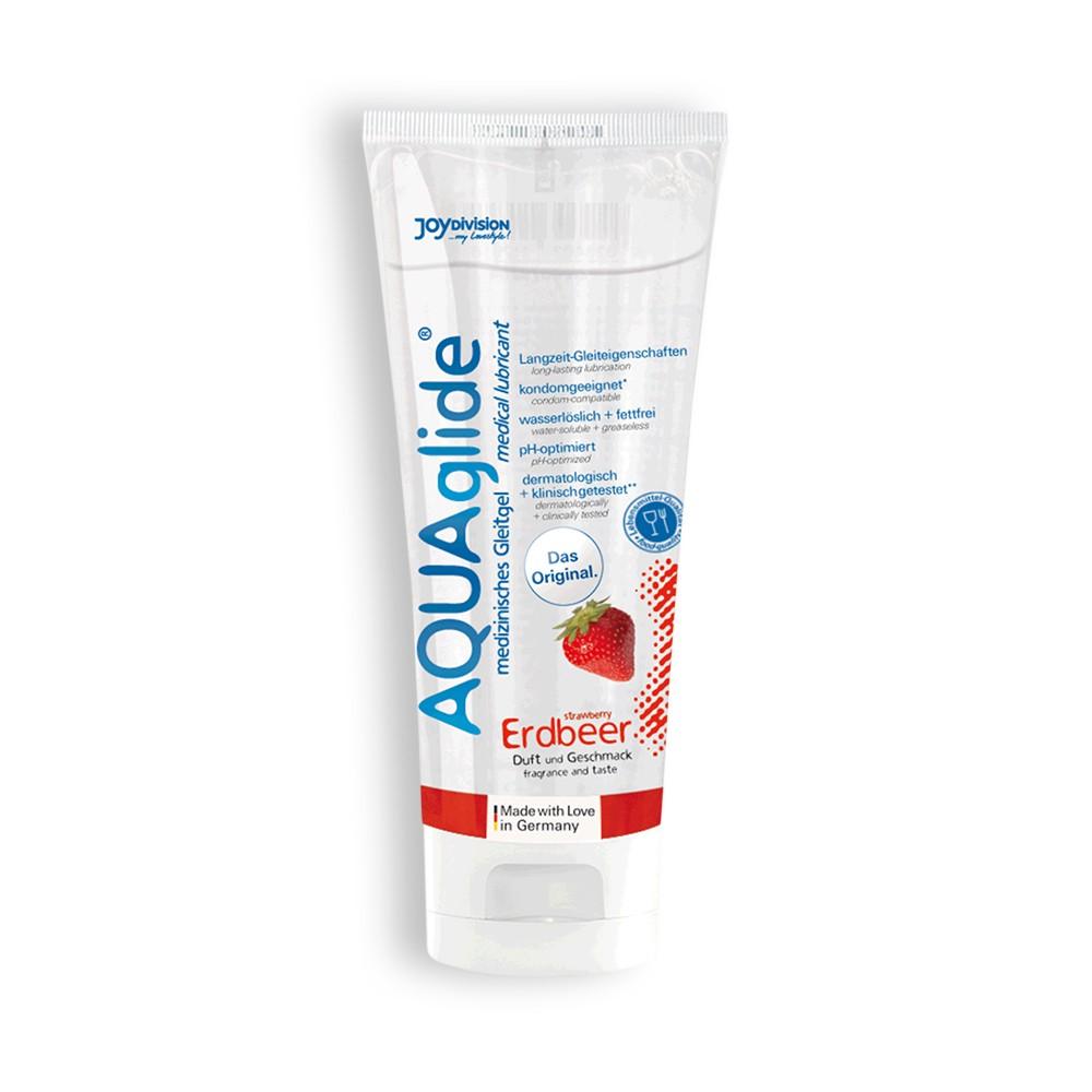 Lubrifiant Pe Baza de Apa cu Aroma de Capsuni, Testat Dermatologic, AQUAglide Strawberry, 100ml - Amoroso