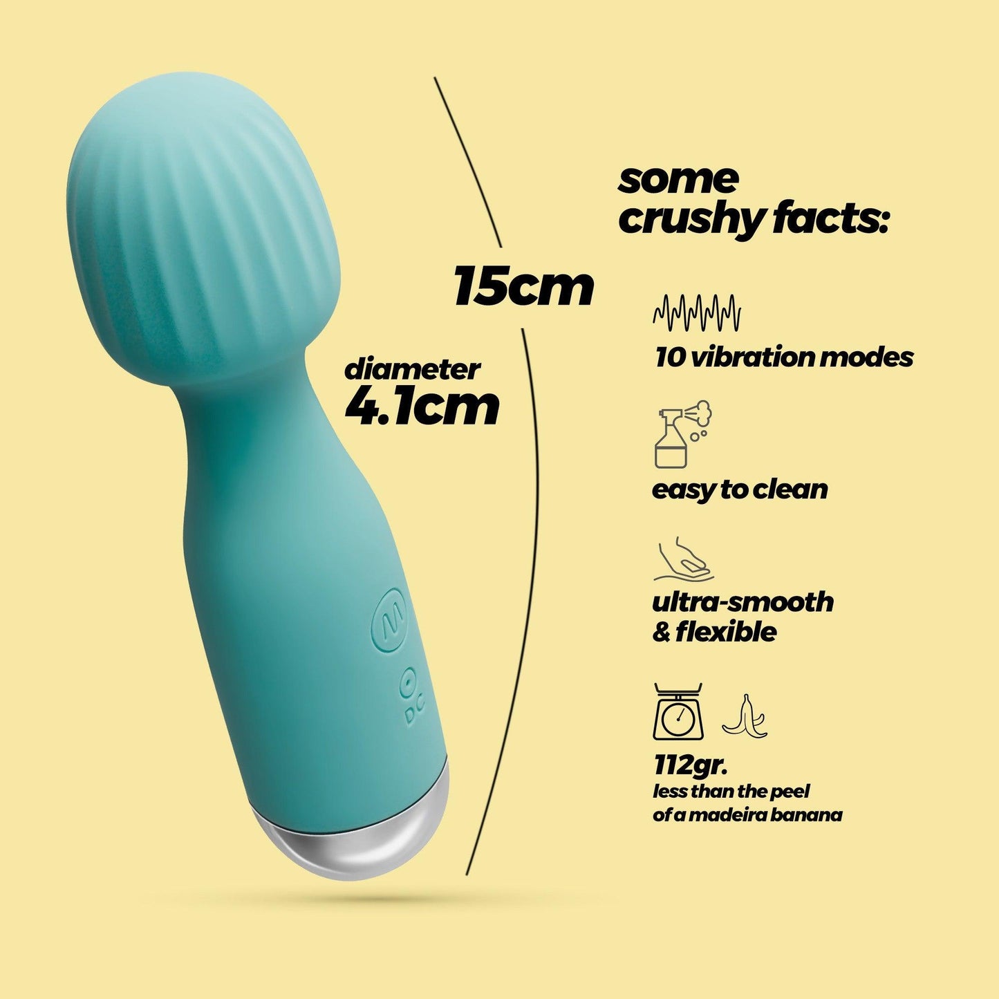 Vibrator Reincarcabil Mini Wand, 10 Moduri de Vibratie, Design Compact si Puternic, Verde menta - Amoroso