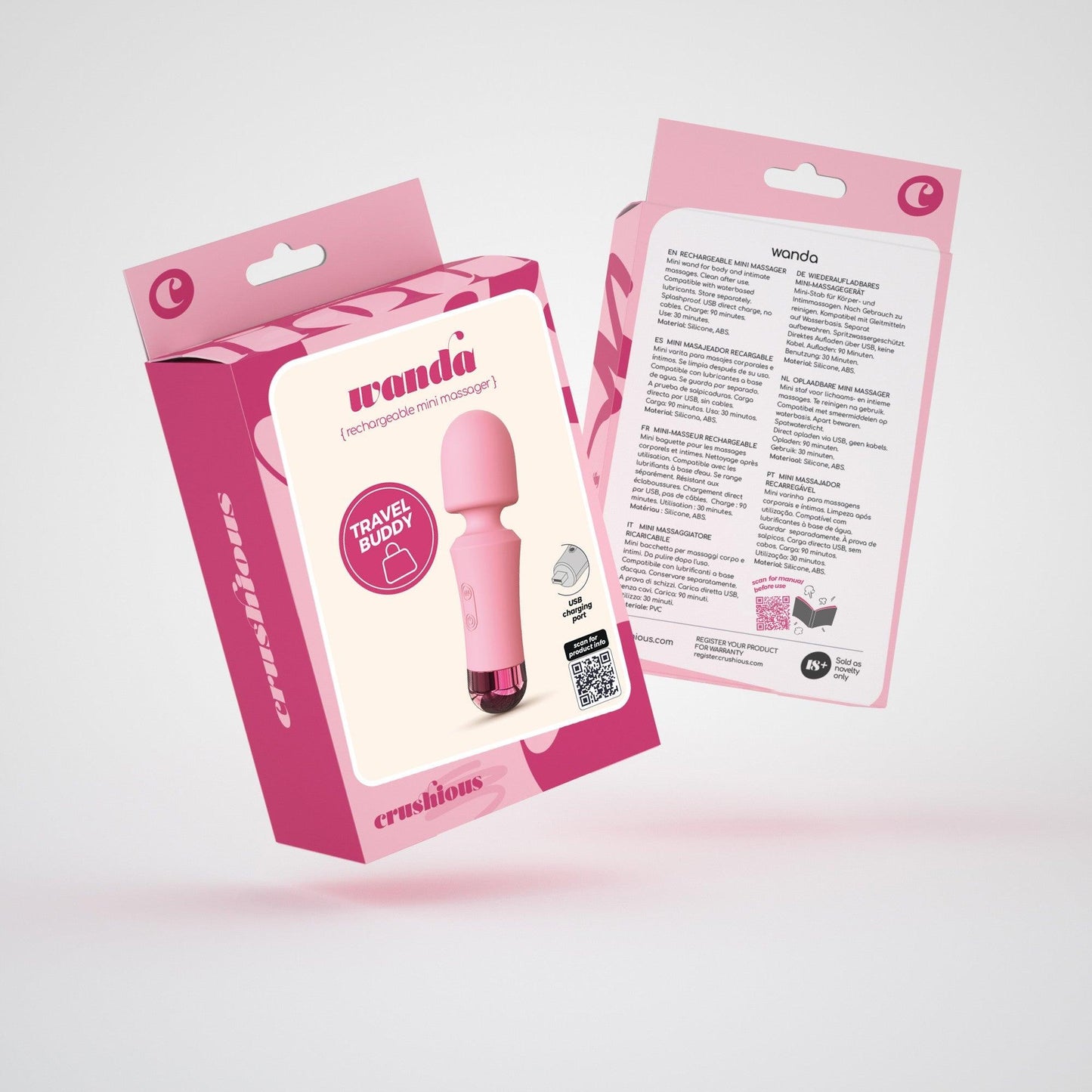 Mini Vibrator Wand Reincarcabil, Masaj si Relaxare Discreta, Crushious Wanda, Roz - Amoroso